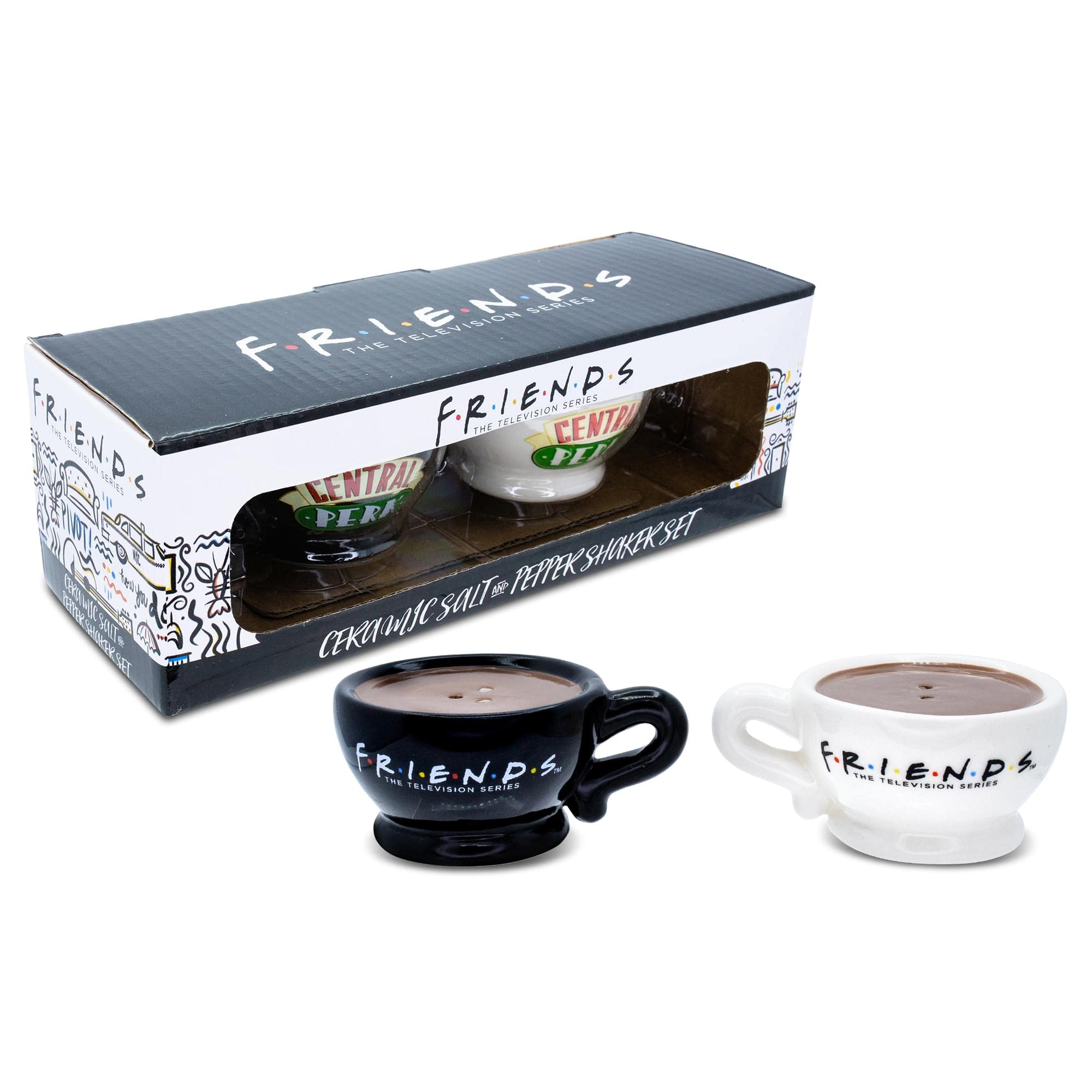 Friends Central Perk Ceramic Salt and Pepper Shaker Set - Silver Buffalo Official Merchandise - Perfect for Coffee Lovers and TV Show Fans - Great for Kitchen, Dining Table, and Themed Parties