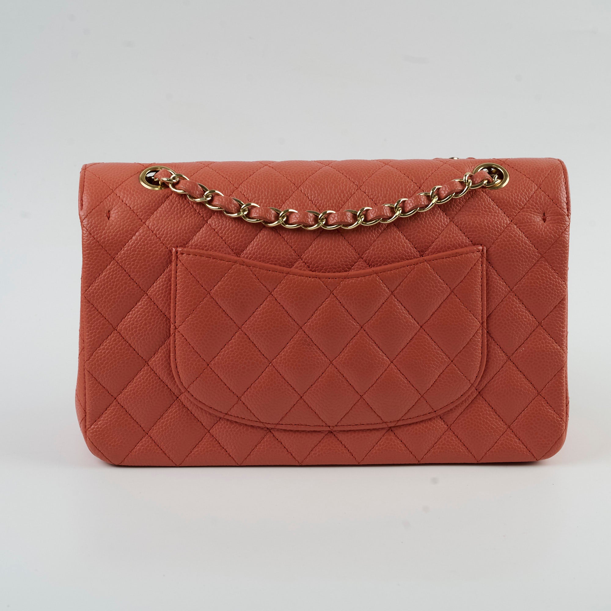 Chanel Medium/Large 24k Gold Plated Caviar Classic Flap Bag in Salmon Pink - Luxury Handbag for Women, Perfect for Parties, Weddings & Special Occasions