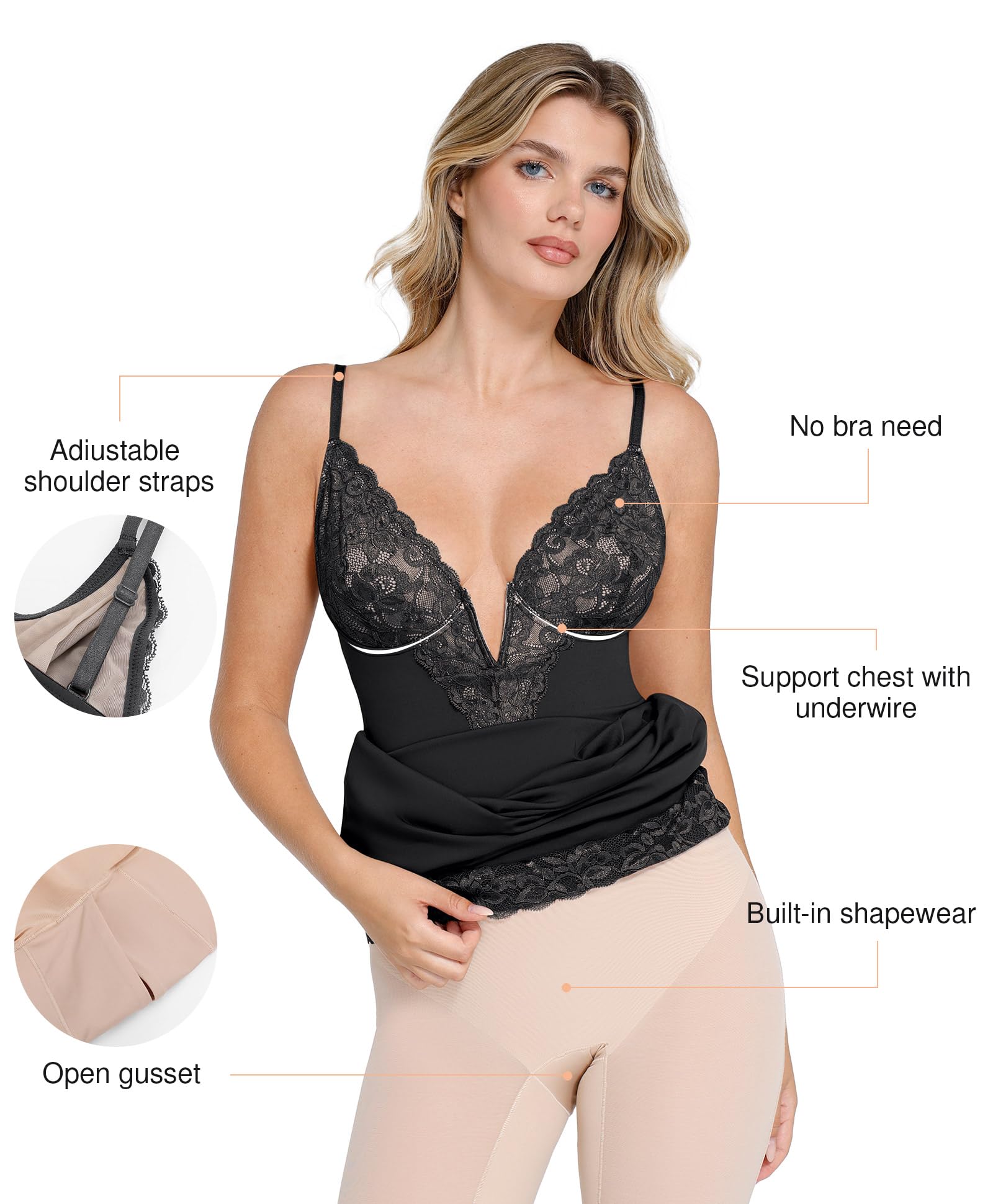 Popilush Women's Lace Corset Dress - V Neck Shapewear with Tummy Control | Midi Dress for Wedding Guest, Party & Night Out | Perfect for Spring Occasions & Special Events