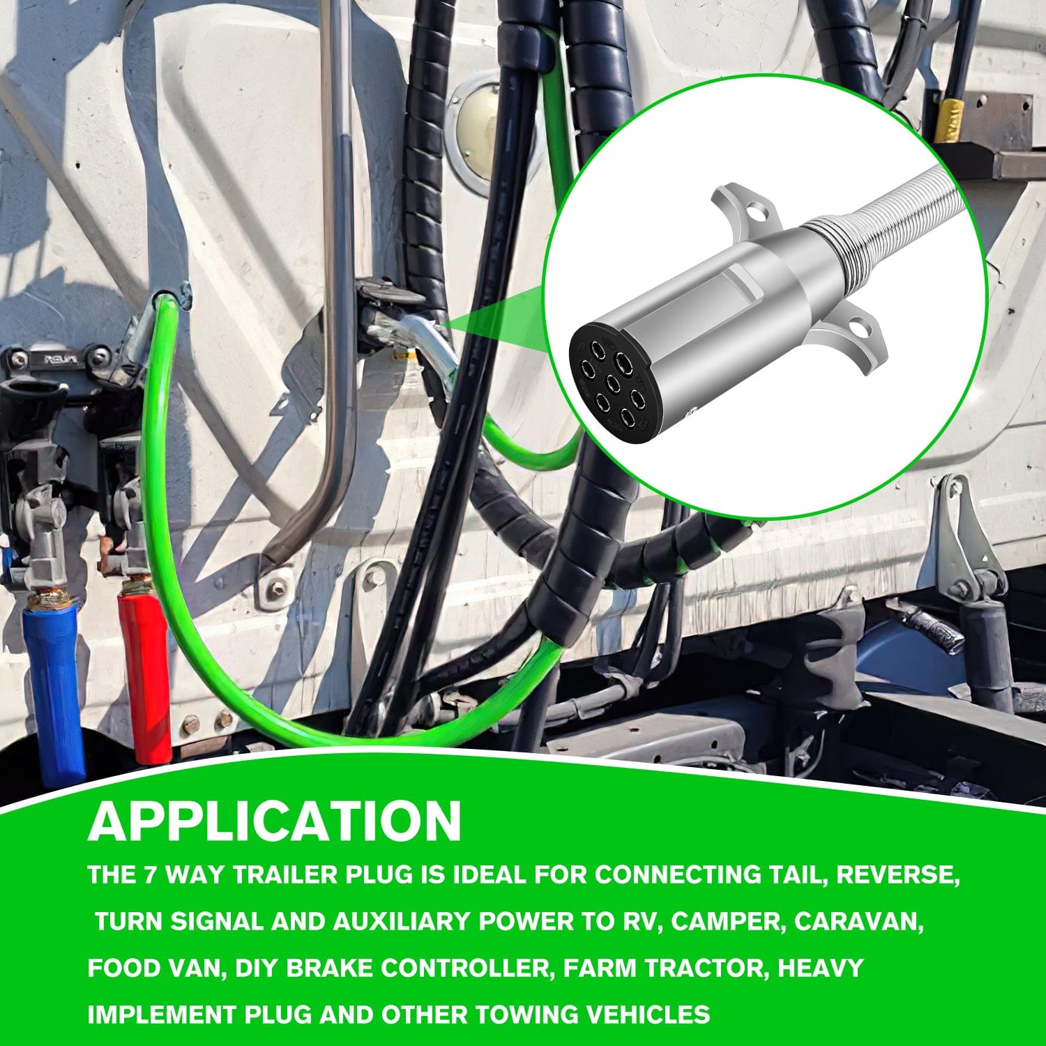7-Way Round Plug with Spring Guard - Heavy Duty Male Electrical Connector for Trailers, RVs, and Trucks - Durable & Weatherproof for Outdoor Use