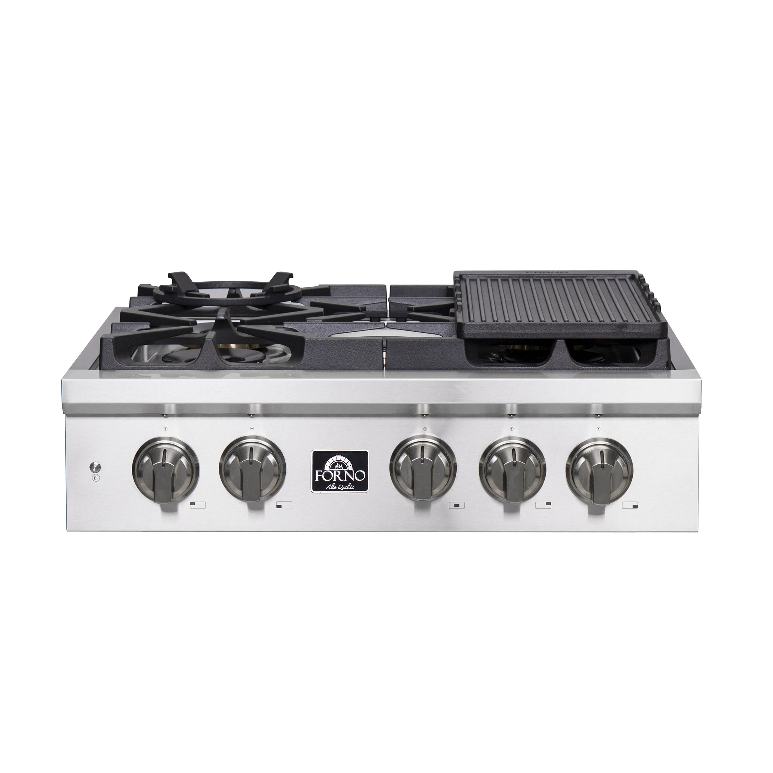 Forno Spezia 30 Inch 5 Burner Gas Cooktop with Wok Ring & Griddle - Stainless Steel Professional Stove Top FCTGS5751 for Home Kitchen Cooking, Stir Fry & Grilling