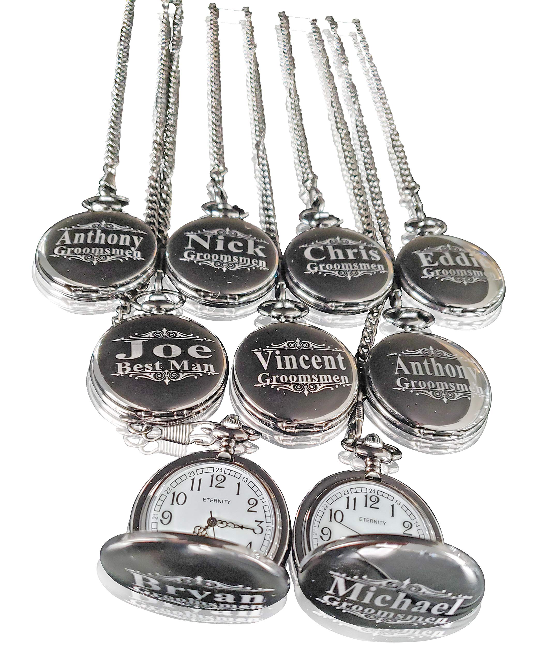 6 Personalized Engraved Pocket Watches for Men - Wedding Gifts for Groomsmen, Best Man & Bridesmaids - Vintage Style Pocket Watch with Chain & Gift Box - Perfect for Weddings, Anniversaries & Special Occasions