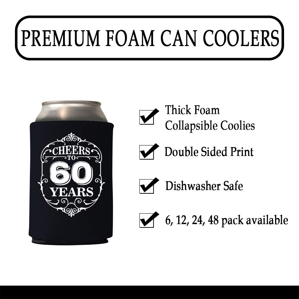 60th Birthday Can Coolie Holder - Cheers to 60 Years Party Decorations - Happy 60th Birthday Gift & Party Favors for Men Women - Perfect for 60th Birthday Celebrations, Anniversary Parties & Milestone Events