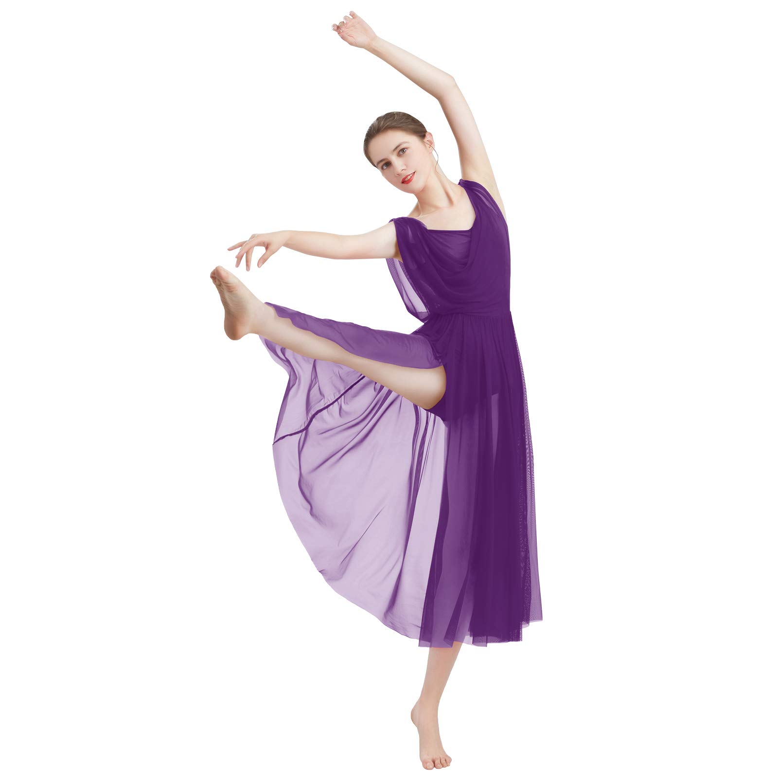 ODASDO Women's Lyrical Modern Contemporary Dance Costume - V-Neck Backless Leotard with Split Tulle Skirt & Flowy Overlay Dress for Ballet, Jazz, Competition & Performance