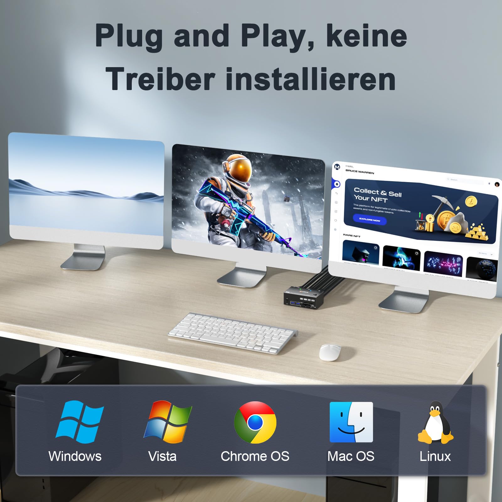 Premium 8K@60Hz 4K@144Hz Triple Monitor KVM Switch - 2 Computers to 3 Monitors with HDMI & Dual DisplayPort, USB 3.0 Hub, Wired Remote & 5 Cables - Perfect for Multi-Tasking, Gaming & Office Workstations