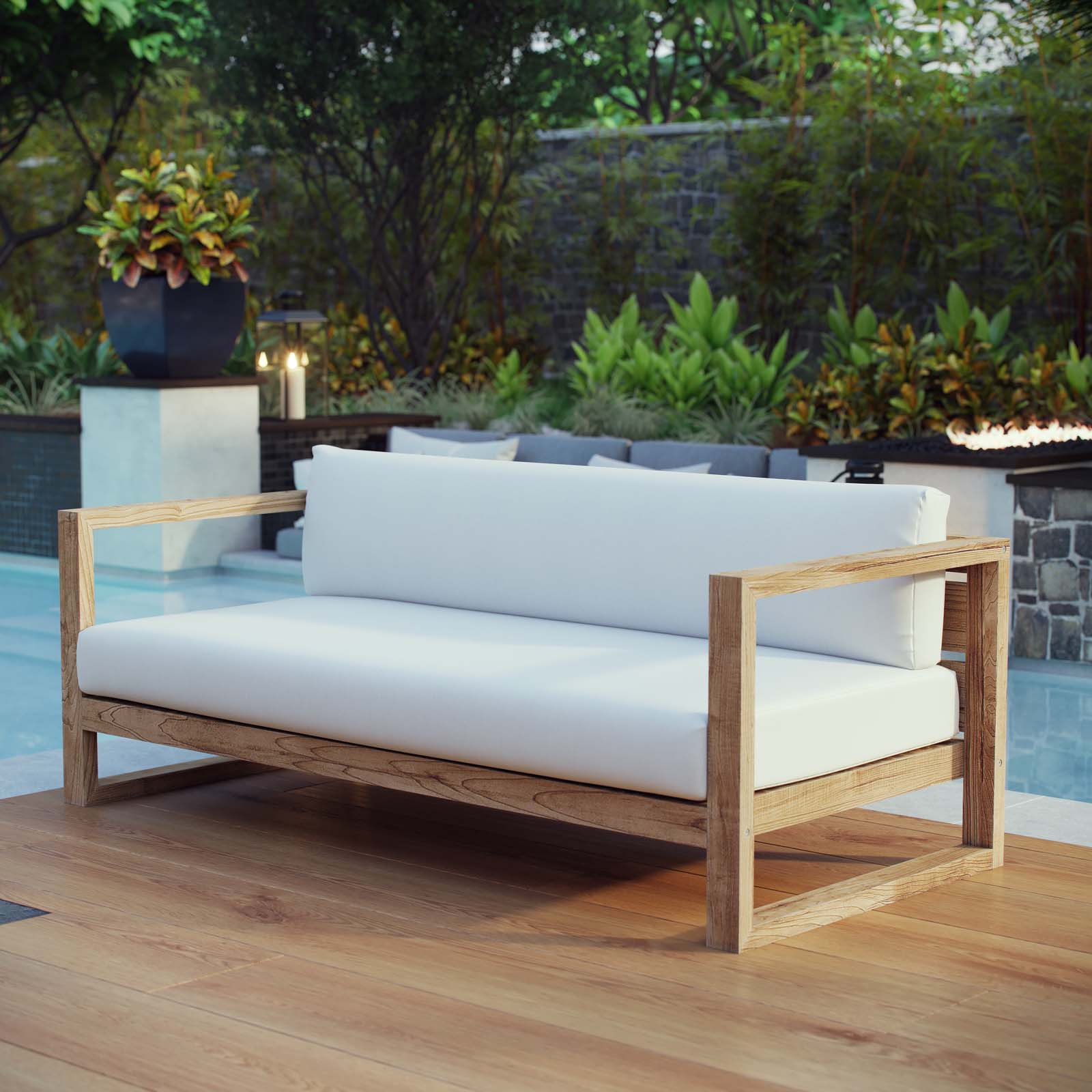 Premium Upland Outdoor Patio Teak Wood Sofa Set - Weather-Resistant & Durable Garden Furniture for Backyard, Poolside & Terrace Relaxation