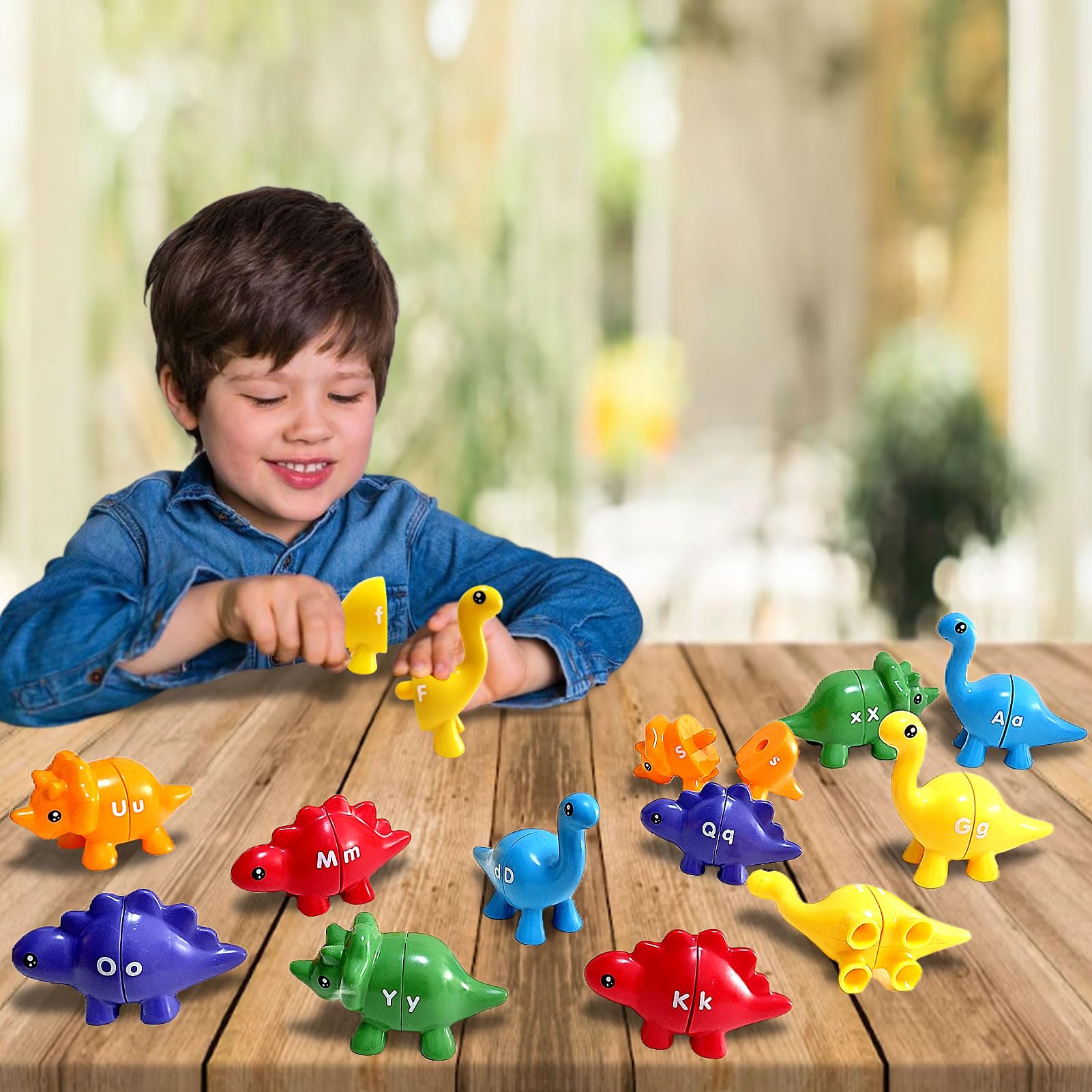 Dinosaur Alphabet Matching Game for Kids 3-5 Years - ABC Learning Toys with Uppercase & Lowercase Letters - 13pc Double-Sided Preschool Educational Fine Motor Skill Toy for Boys & Girls - Perfect for Classroom, Homeschool & Christmas Gifts