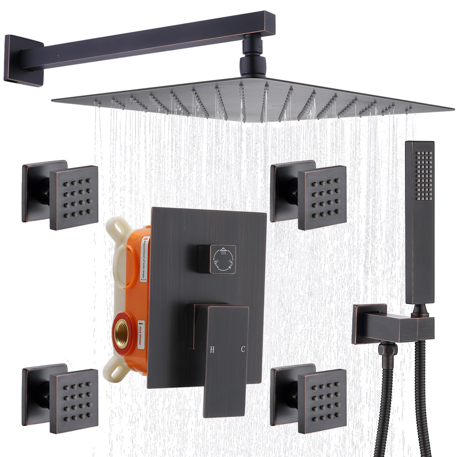 Enga 12-Inch All Metal Rain Shower Head System - Wall Mounted Oil Rubbed Bronze Shower Jets for Luxurious Bathroom Experience | Perfect for Spa-Like Relaxation and Modern Home Upgrades