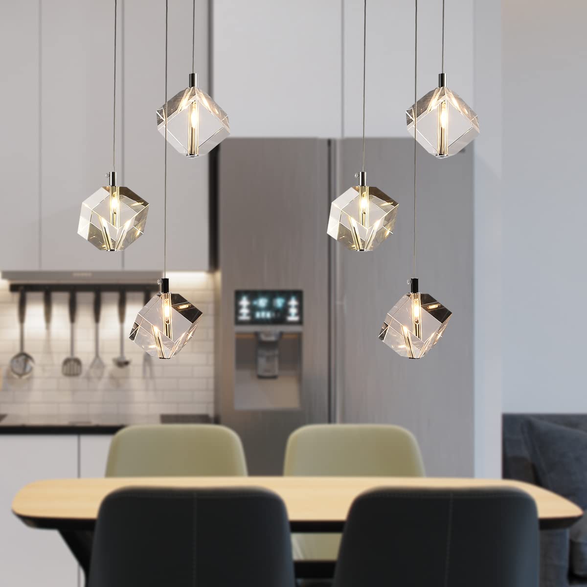 Modern Farmhouse Chandelier - Nordic Crystal Hanging Lamp with Raindrop Chrome Pendant Lights for Entryway, Living Room, Bedroom, Kitchen Island & Dining Room - 3-Light Round Fixture for Cozy Home Decor & Elegant Lighting Solutions