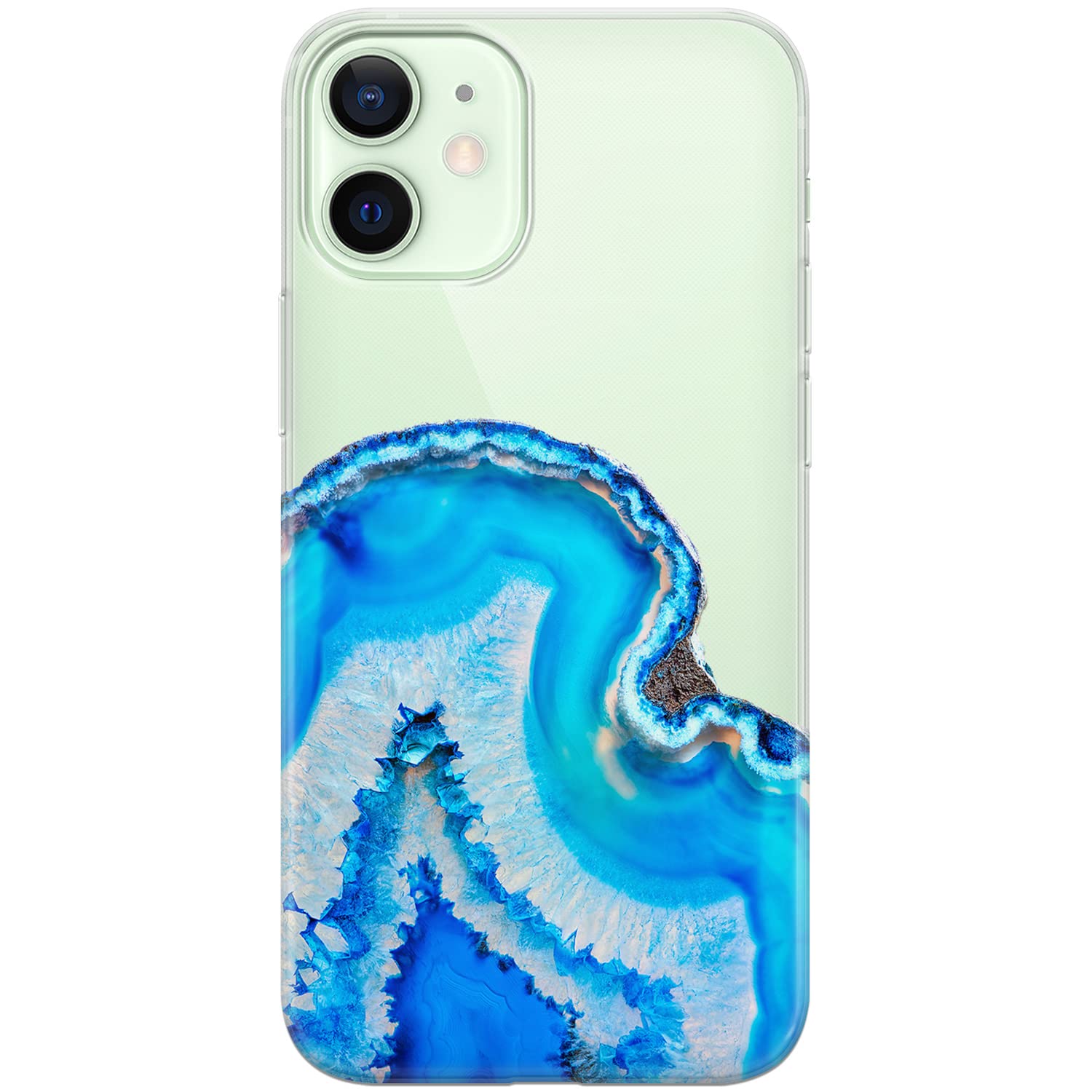 Premium Shockproof Phone Case for iPhone 15 Plus/14/13 Pro Max/12 Mini/SE/11/Xr/Xs/8/7 - Slim Clear TPU Bumper with Marble & Blue Agate Stone Design - Perfect for Daily Protection & Style Enhancement