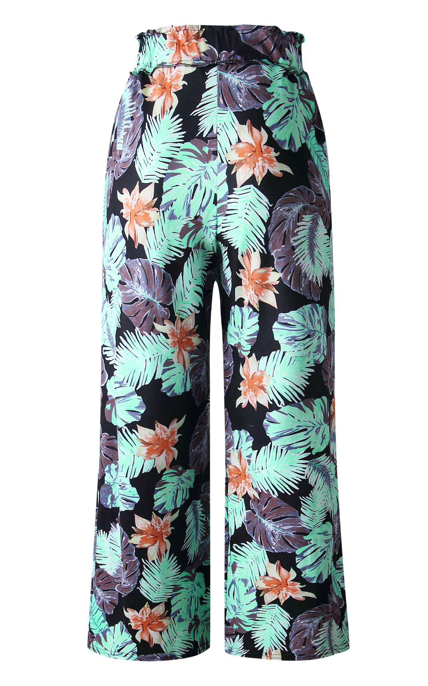 ECOWISH Women's Wide Leg Palazzo Pants - High Waist Flared Trousers with Pockets | Tropical Floral Print Casual Summer Pants 2025 | Perfect for Beach, Vacation & Boho Style Outfits