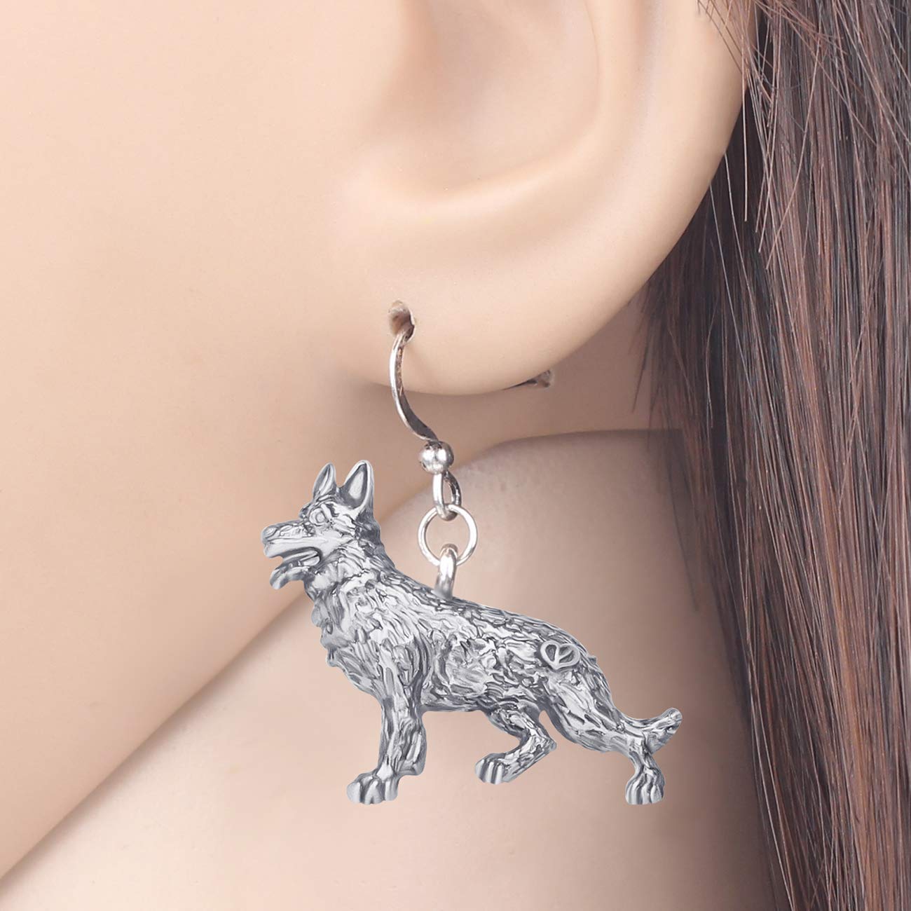 DUOWEI German Shepherd Dog Earrings - Acrylic Pet Drop Dangle Jewelry for Women, Silver Animal Lover Gift for Birthday Party | Perfect for Dog Owners & Pet Lovers