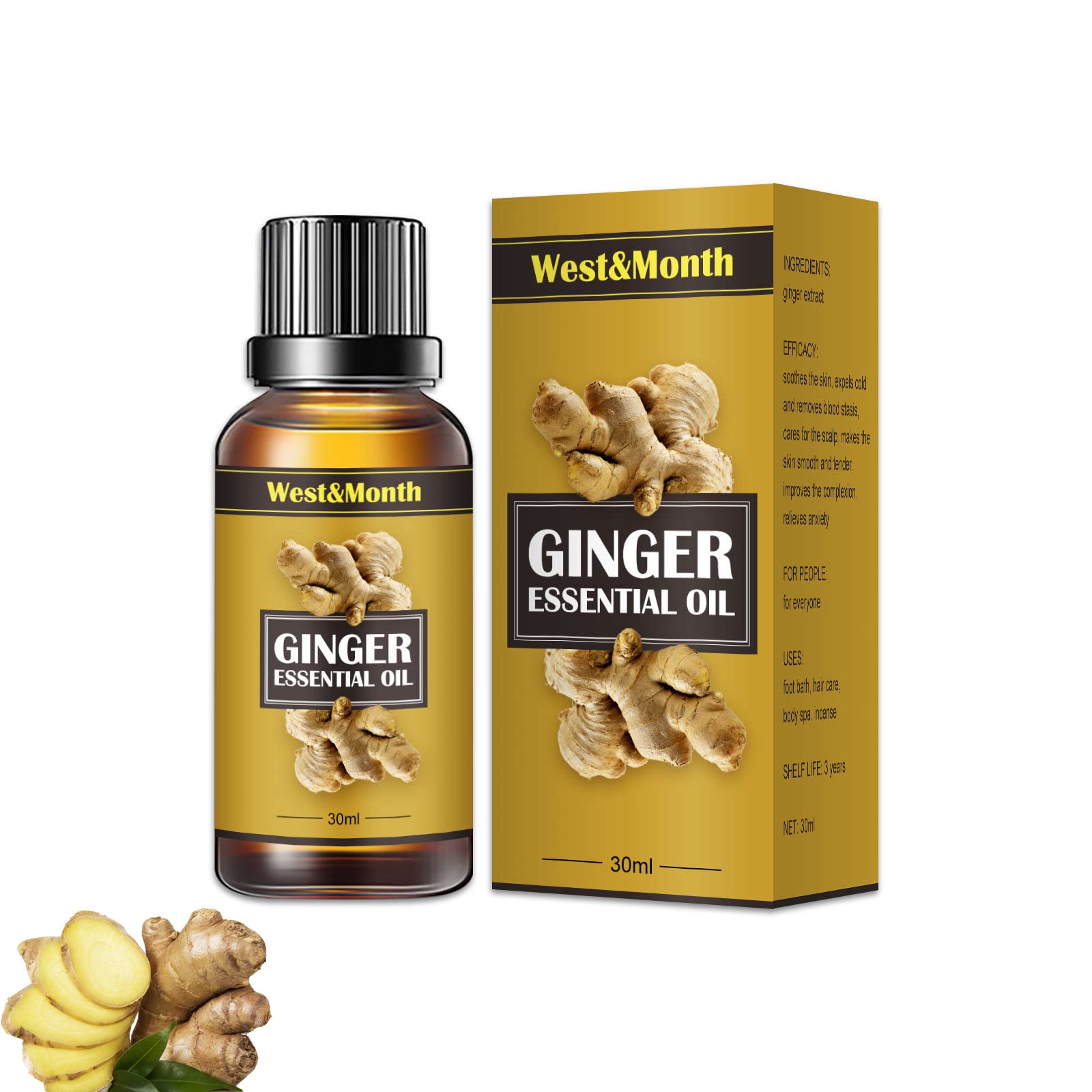 Natural Ginger Oil for Lymphatic Drainage & Belly Fat Reduction - Detox Massage Oil for Weight Loss & Body Sculpting (1pc) - Perfect for Post-Workout Recovery & Spa Relaxation