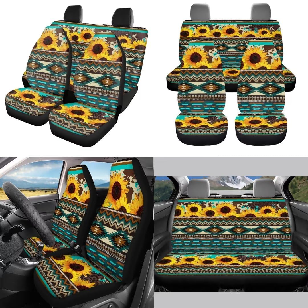 Western Aztec Car Seat Cover Set - 11pcs with Key Holder & Protectors for Travel