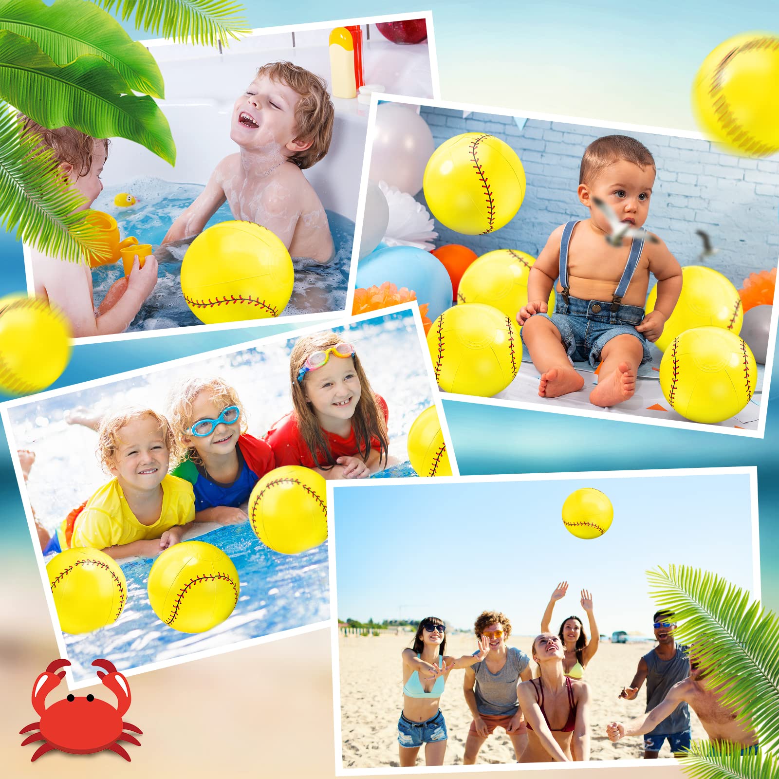 24 Pcs 5.5'' Inflatable Baseball Beach Balls - Fun Pool Party Favors, Summer Water Games, Sports Day Activities for Kids & Adults - Perfect for Beach, Pool, Backyard, Birthday Parties & Outdoor Events