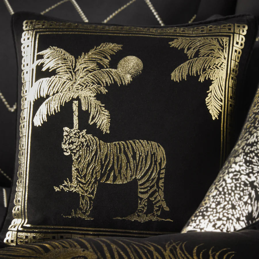 Laurence Llewelyn Bowen Black Tiger Print Decorative Throw Pillow Cushion - Luxury Home Decor for Sofa, Bedroom & Living Room