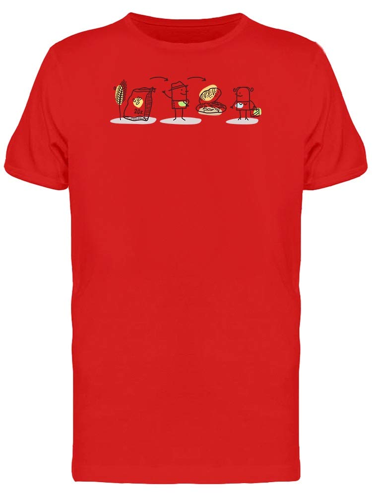 Smartprints Cartoon Farmer Bread Production T-Shirt for Men - Red | Fun Graphic Tee for Casual Wear & Gifts