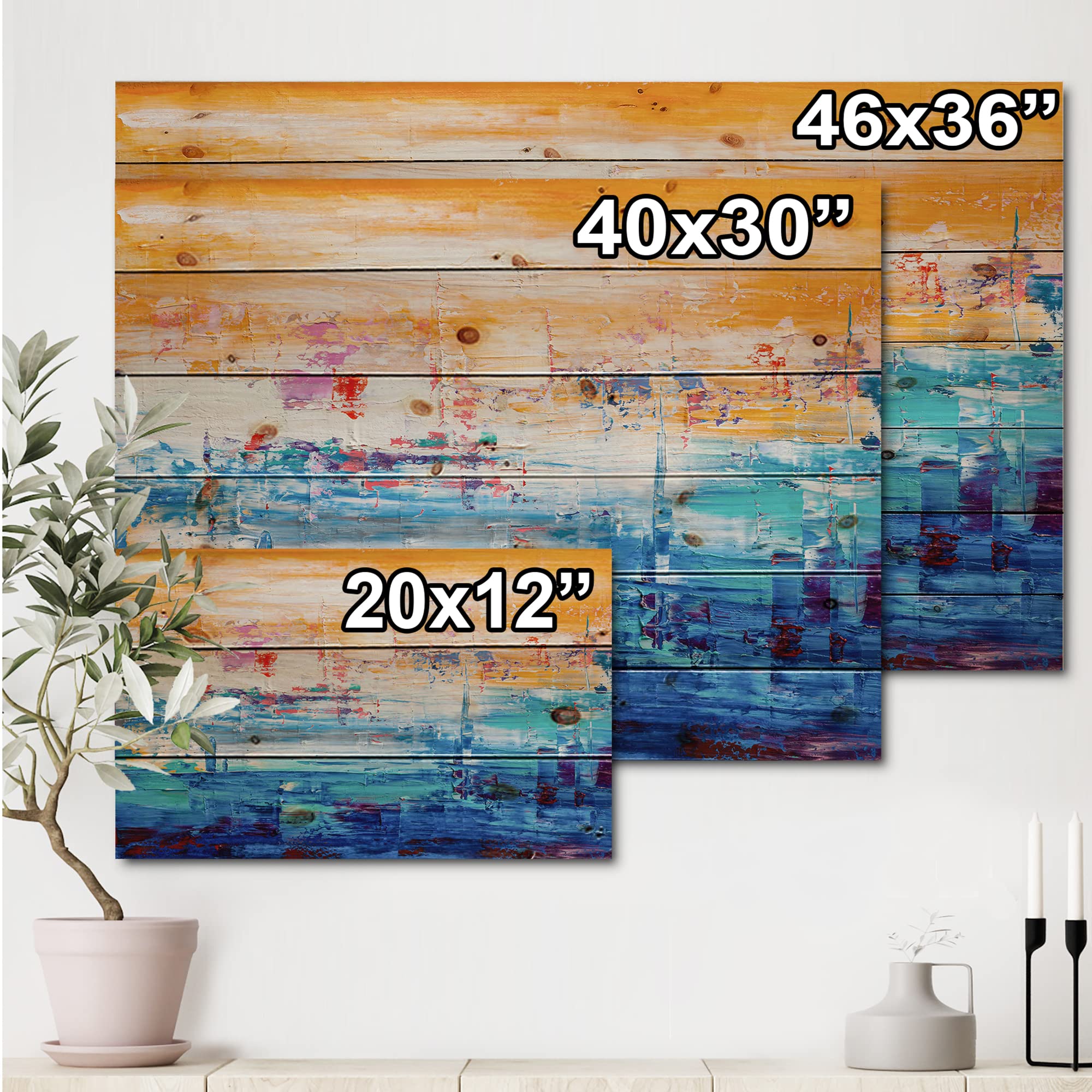 Abstract Blue and Orange Wood Wall Art - Modern Contemporary Wooden Wall Decor, Large Pine Wood Panel Print for Living Room, Bedroom & Office