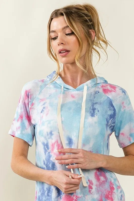 BiBi Tie Dye Terry Hoodie with Adjustable Drawstring - Soft Cotton Pullover for Women | Perfect for Casual Wear, Yoga, and Outdoor Activities