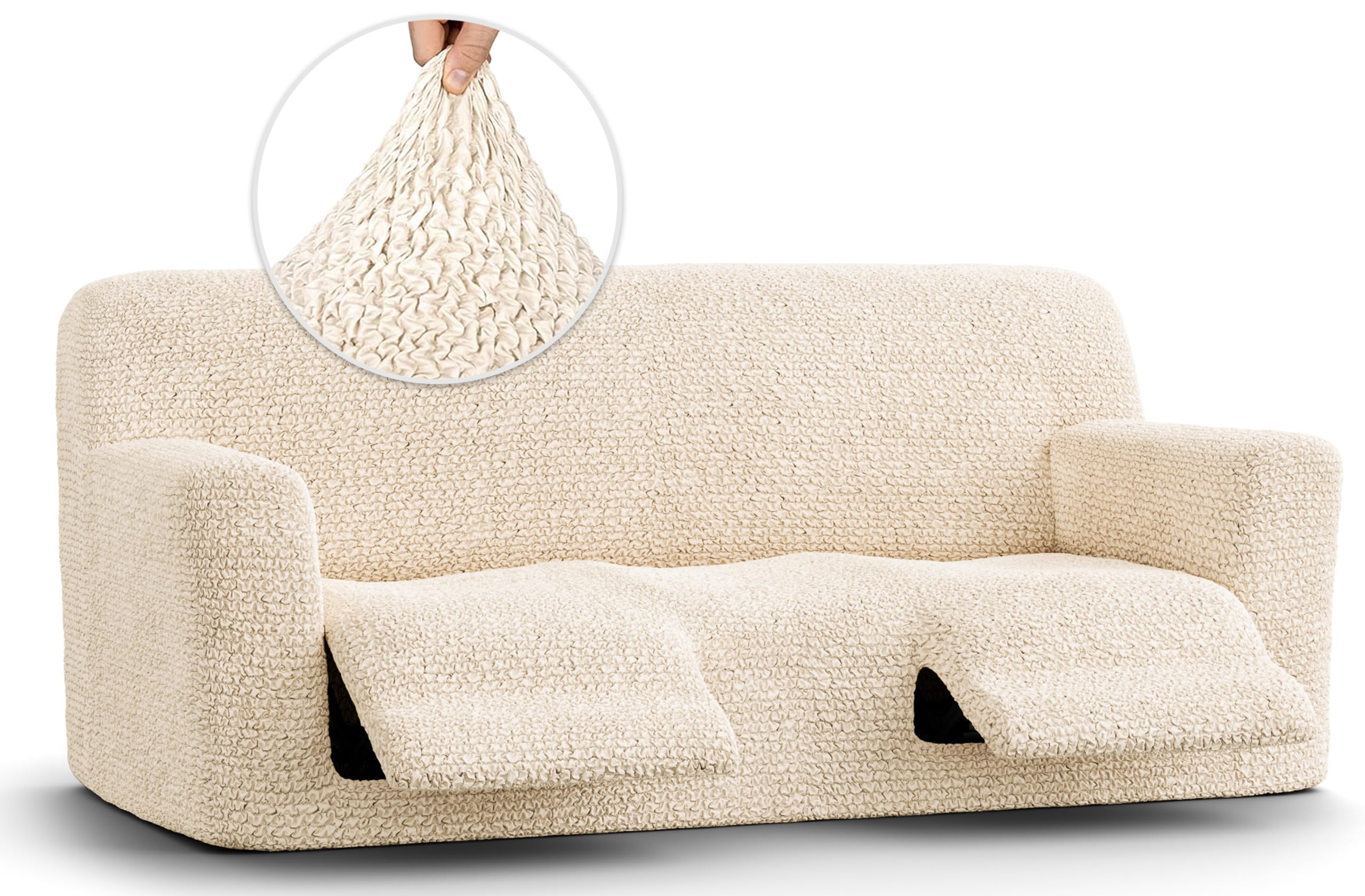 PAULATO BY GA.I.CO. Recliner Sofa Cover - Stretchable 1-Piece Slipcover for Reclining Couches - Soft Polyester Fabric Furniture Protector - Microfiber Collection in Cream | Perfect for Living Room, Home Theater & Office Use