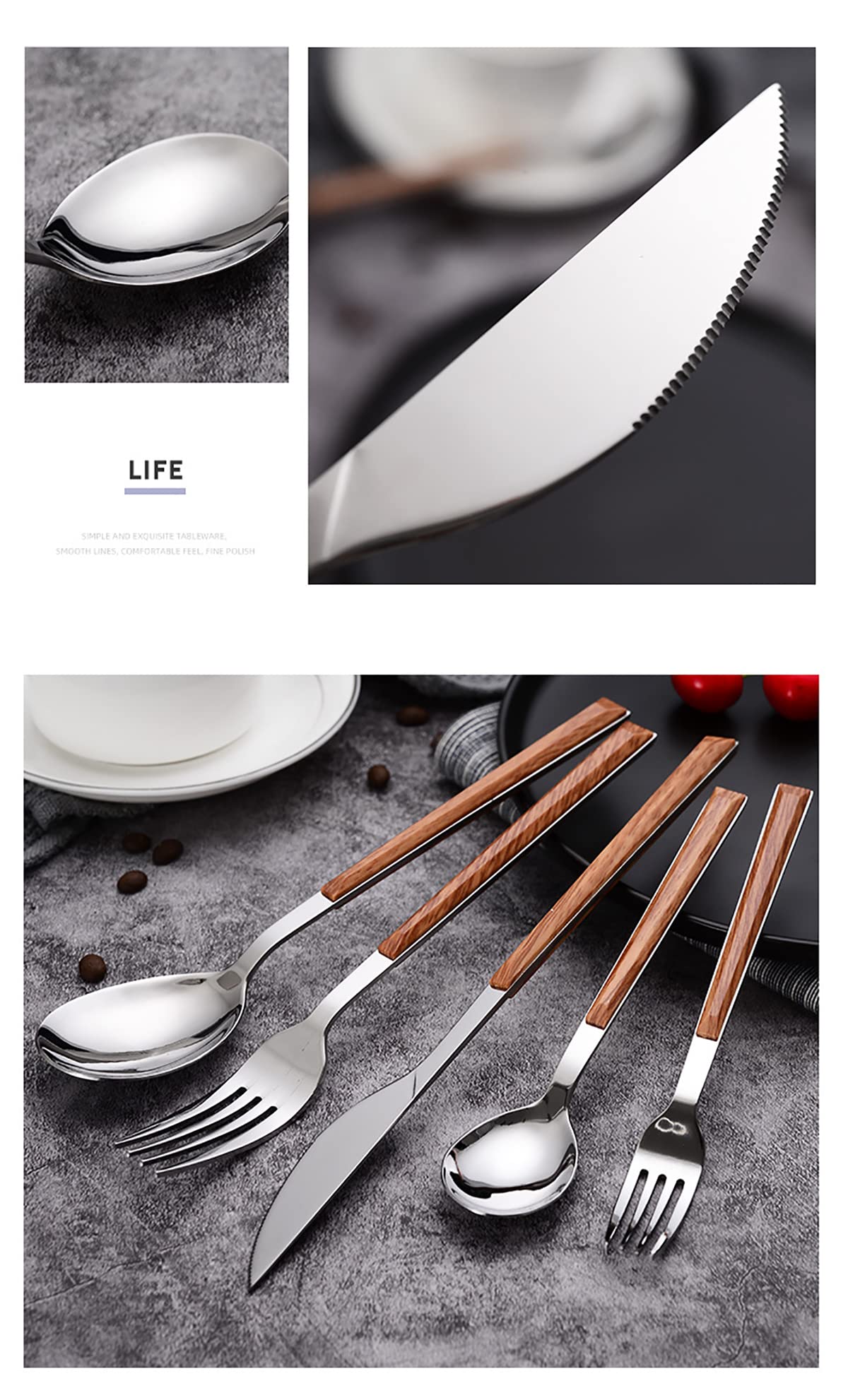 IKXO 32-Piece 18/10 Stainless Steel Flatware Set for 8 - Satin Finish Silverware Set with Knives, Forks, Spoons - Durable Kitchen & Tableware for Camping, Office, School Lunch - Dishwasher Safe - Perfect for Dinner Parties, Picnics & Everyday Use