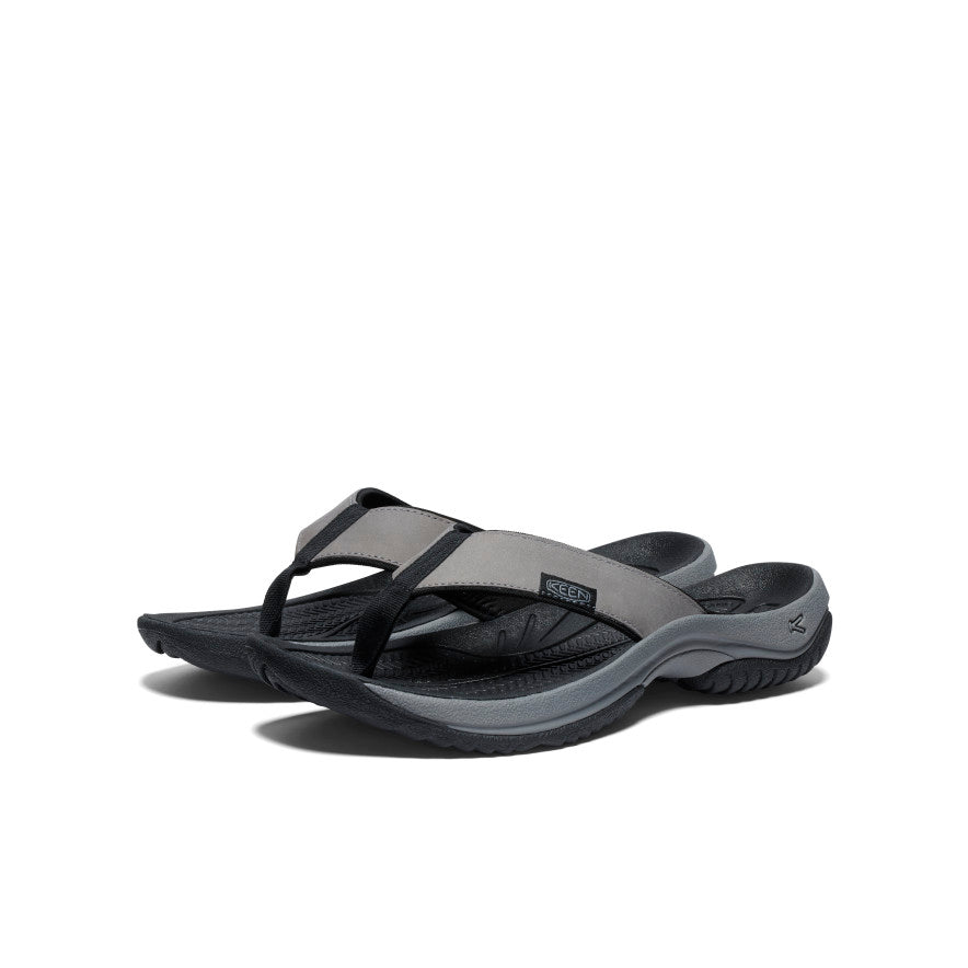 Men's Kona Leather Flip Flops - Comfortable Sandals for Beach, Pool & Casual Wear | Steel Grey/Black | Water-Resistant & Durable Summer Footwear