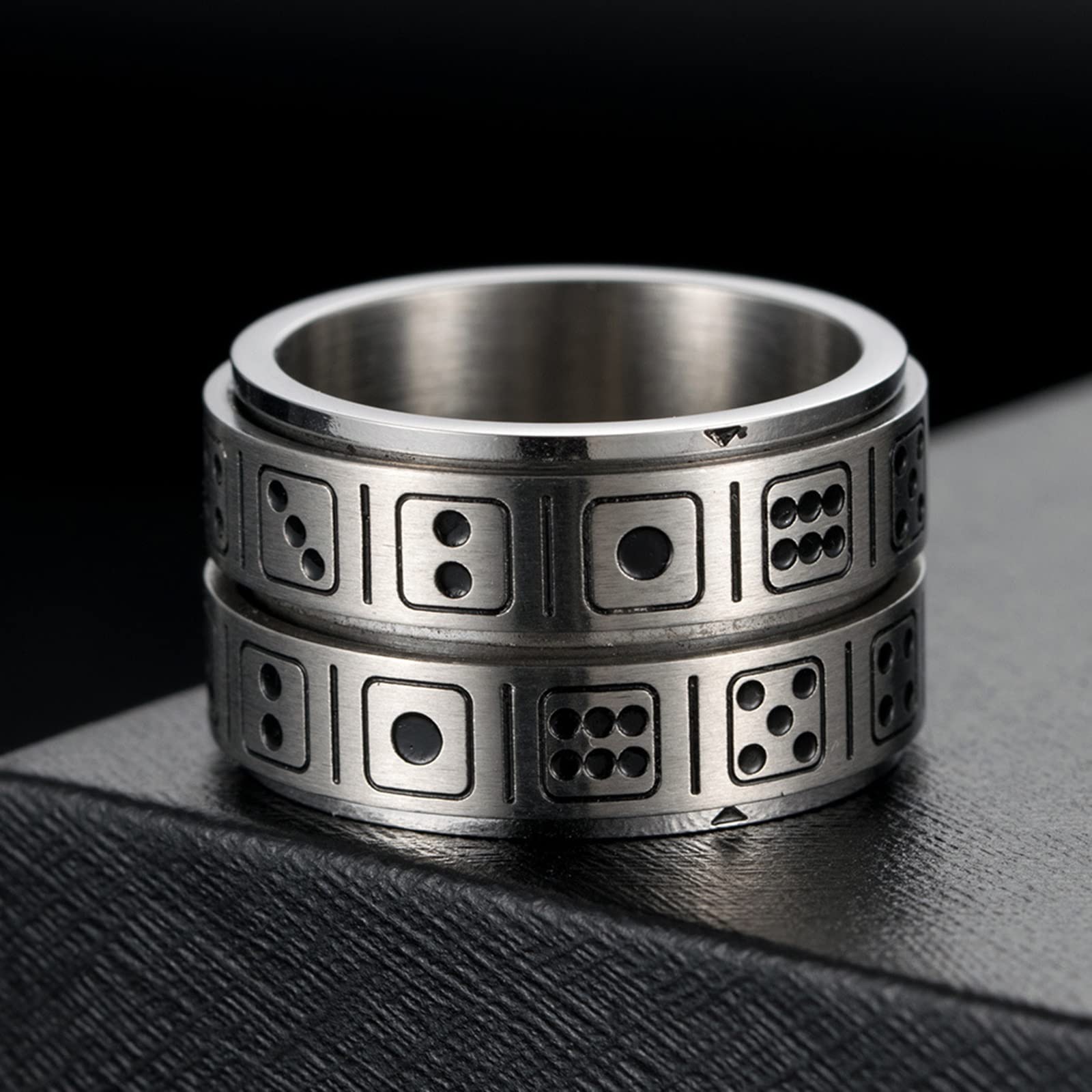 Anti-Anxiety Ring for Men - Stainless Steel Vintage Dice Pattern Fidget Spinner Ring | Stress Relief, Engagement Jewelry | Perfect for ADHD, Anxiety Relief & Office Focus