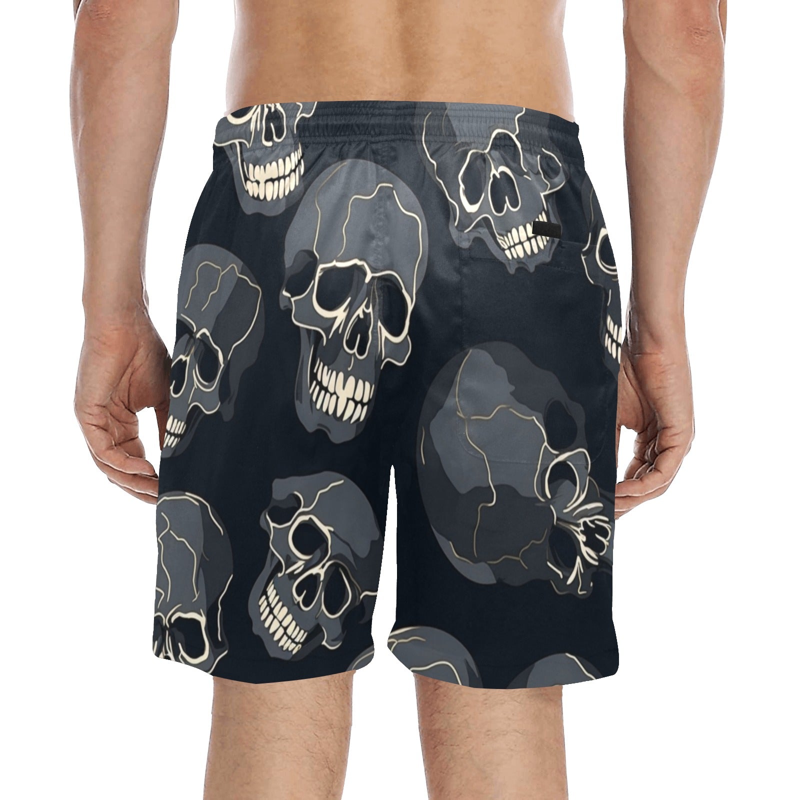 Men's Grey Skull Print Beach Shorts - Quick Dry Swim Trunks with Pockets for Summer Vacation, Surfing, and Poolside Relaxation