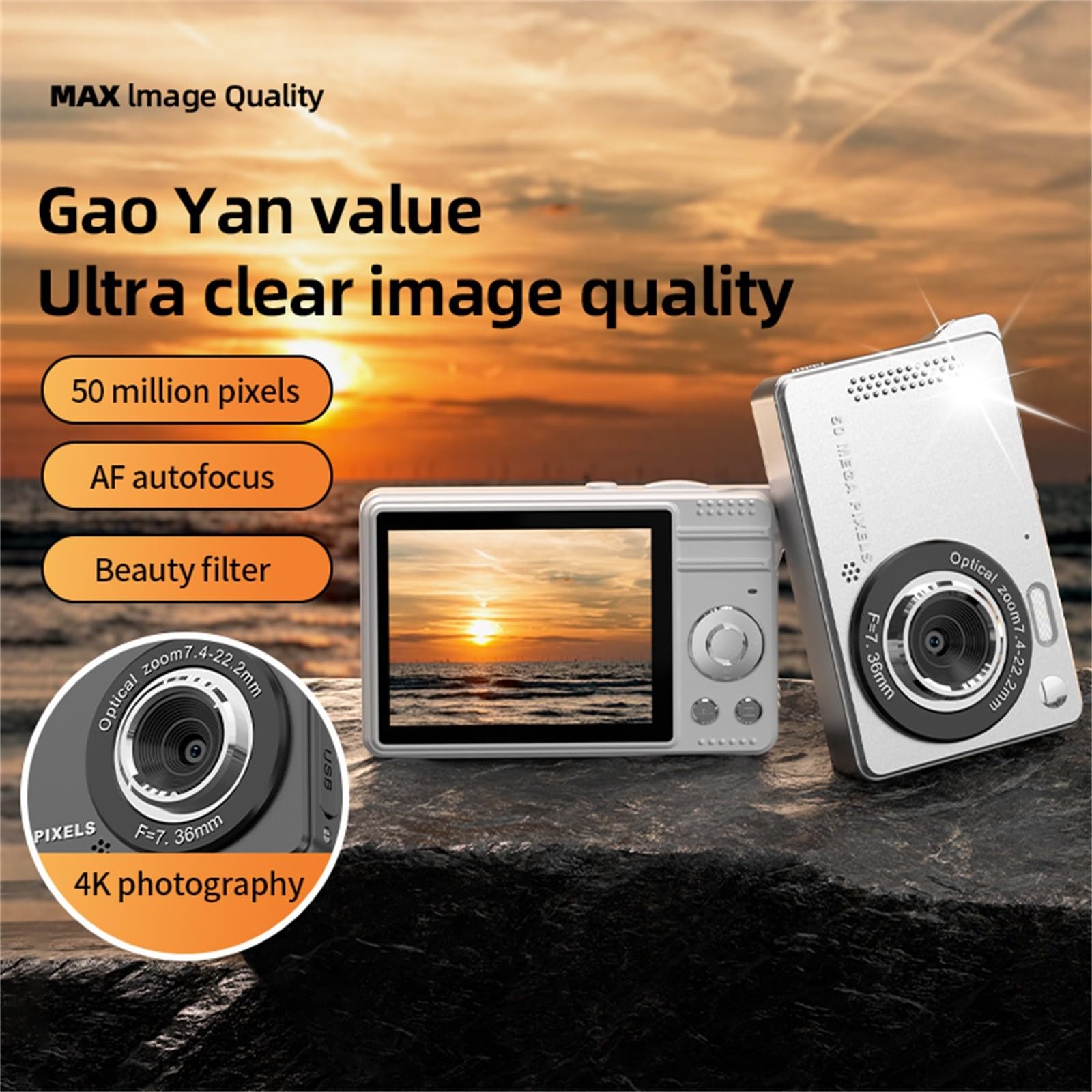 44MP 1080P FHD Digital Camera with 16X Zoom & 32GB Card - Rechargeable Compact Camera for Kids, Adults, Teens & Beginners (Purple) - Perfect for Travel, School Projects, Vlogging & Everyday Photography