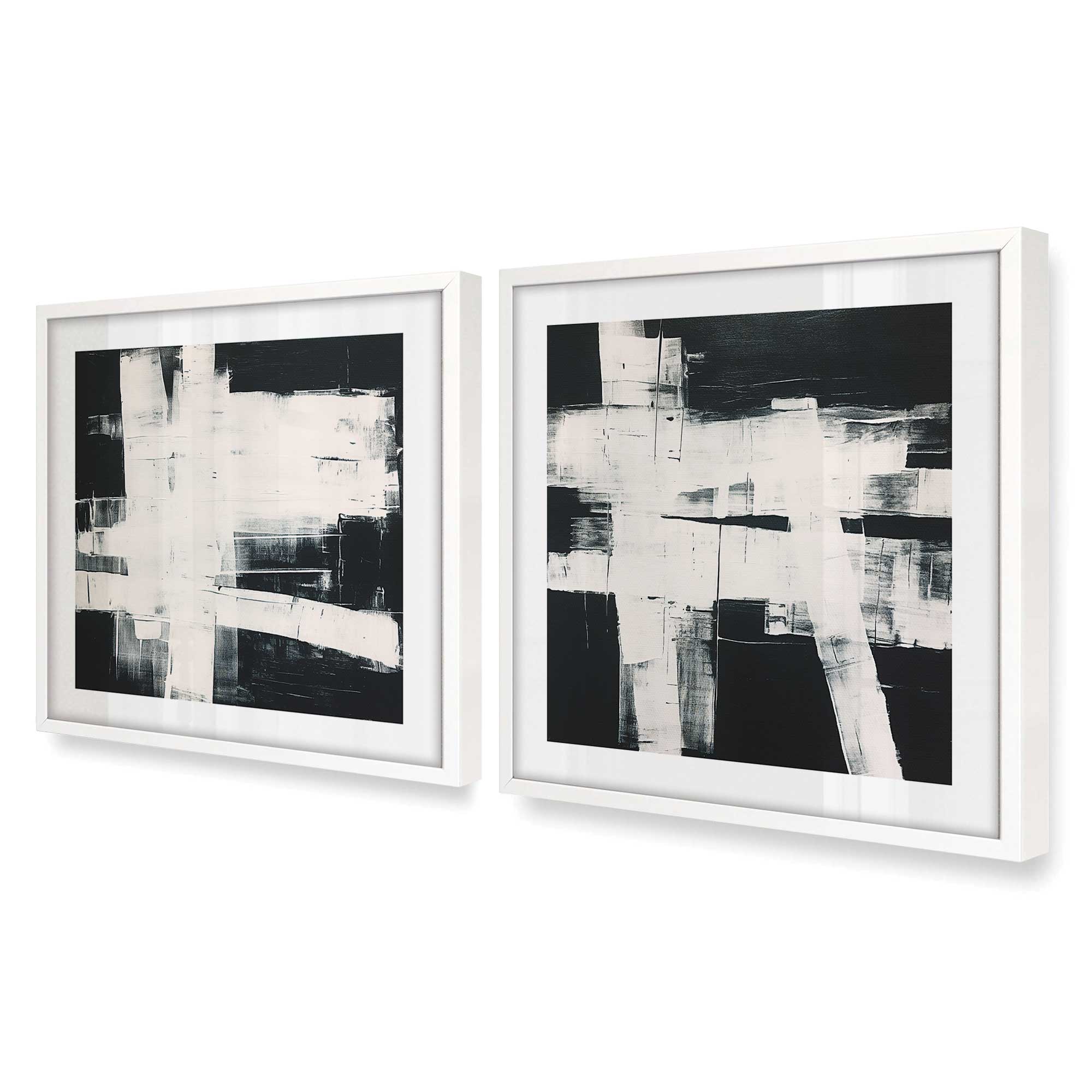 Eclipsed Onyx Tangle - Set of 2 Premium Art Prints for Wall Decor | Modern Abstract Black & White Artwork for Living Room, Bedroom & Office