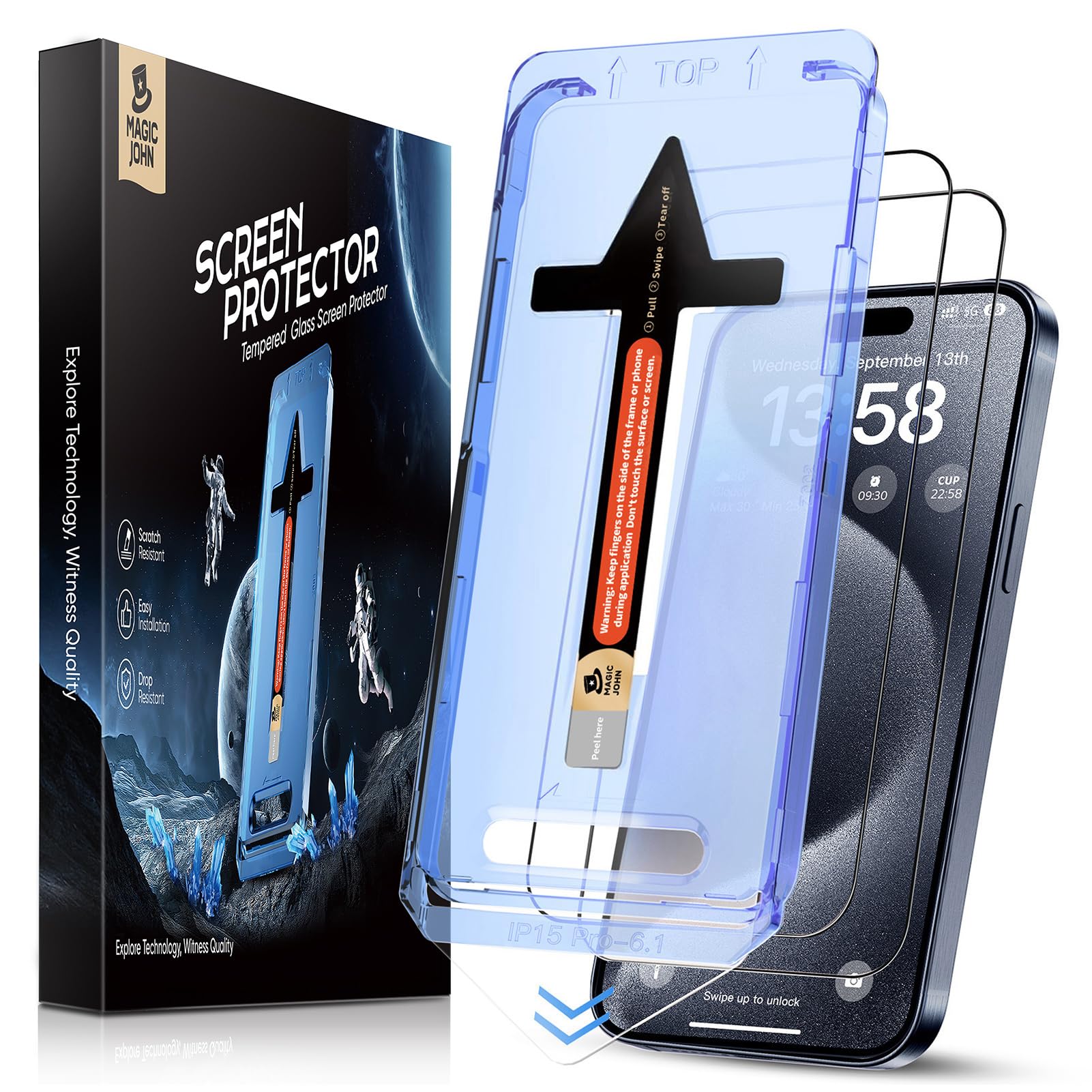 2 Pack iPhone 15 Pro Tempered Glass Screen Protector 6.1 Inch - Auto Dust Removal, Dynamic Island Compatible, HD Clear, Easy Installation - Perfect for Everyday Protection at Work, Home & Travel