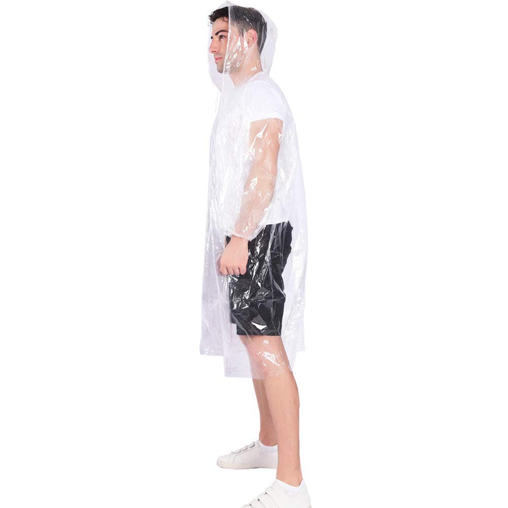Disposable Rain Ponchos with Drawstring Hood (10 Pack) - Clear Emergency Rainwear for Adults & Family Outdoor Activities, Hiking, Camping, Sports Events