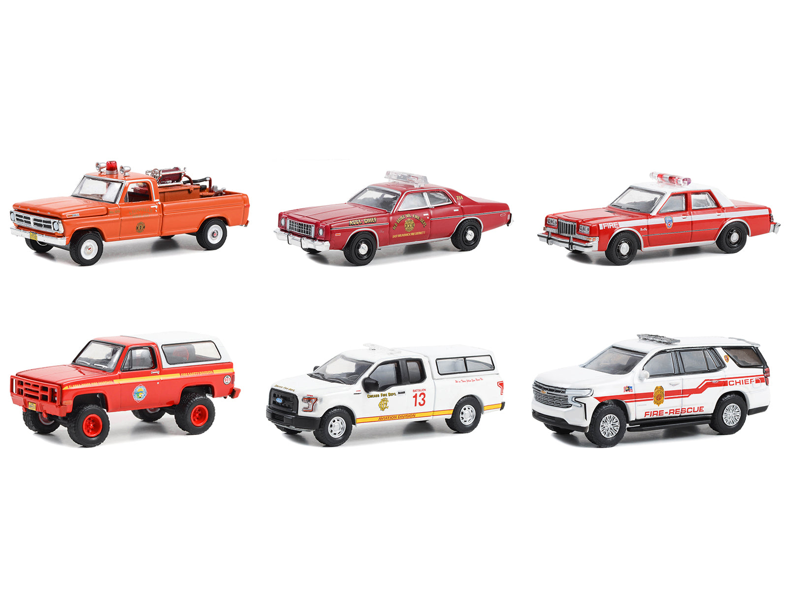 Greenlight 1/64 Diecast Fire & Rescue Vehicle Set - 6 Piece Collectible Model Cars for Display & Play | Emergency Response Toy Collection for Kids & Adults