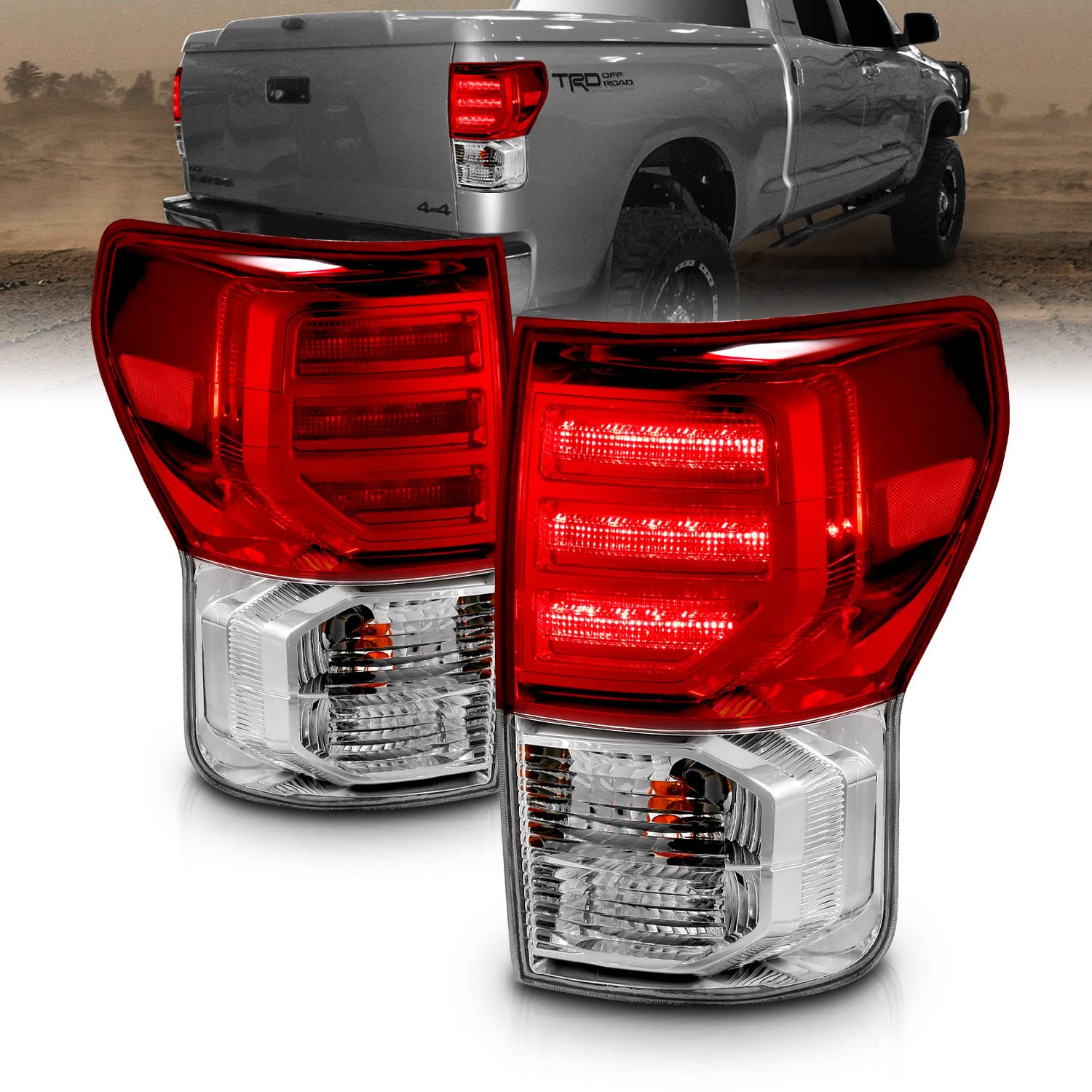 2007-2013 Toyota Tundra LED Tail Lights - AmeriLite Crystal Red Replacement Set (Pair) for Enhanced Visibility & Style - Perfect for Night Driving & Custom Truck Upgrades