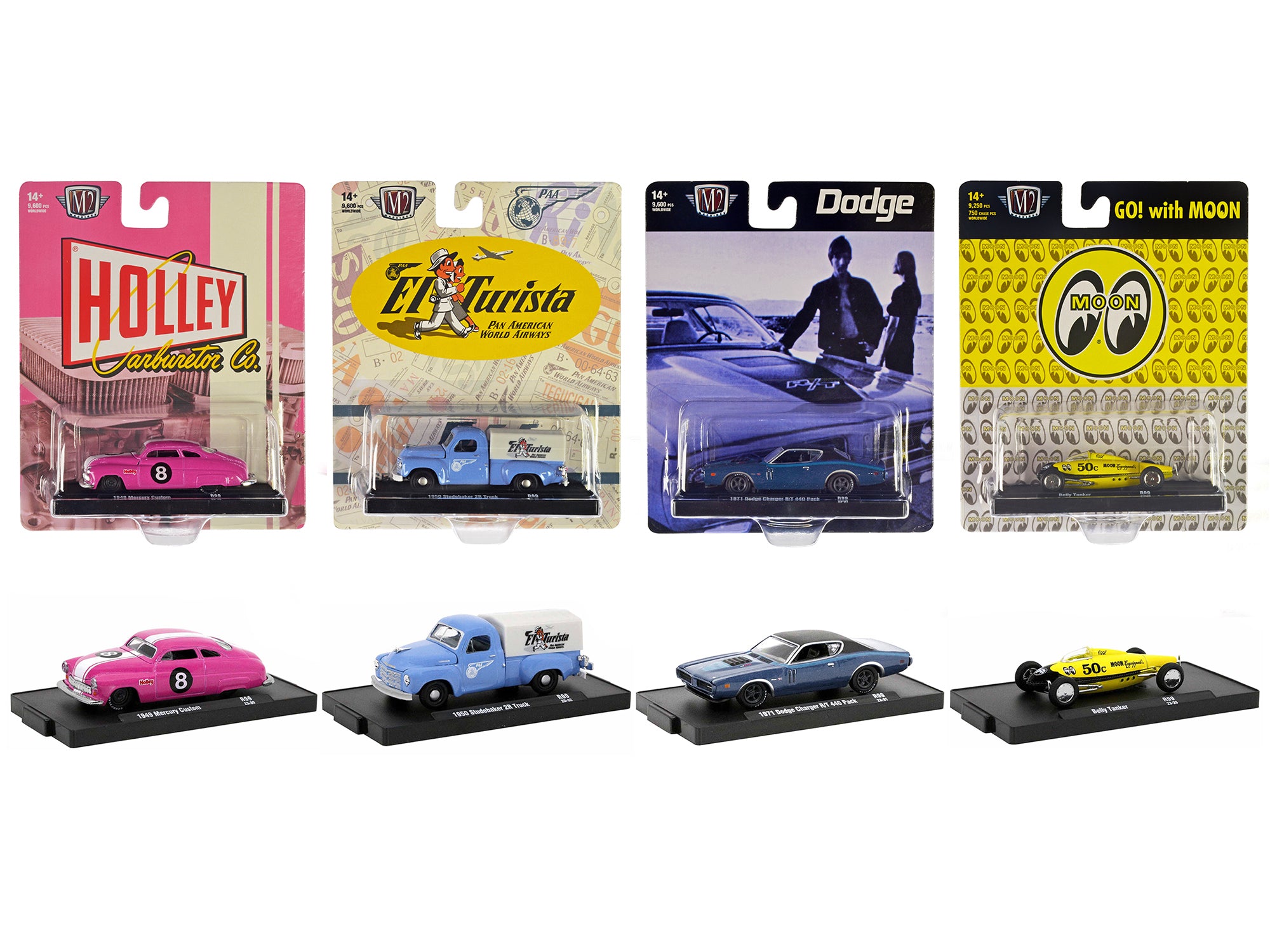 M2 Machines 1/64 Scale Diecast Model Cars - Auto Drivers Set of 4 Limited Edition (9600 Pieces Worldwide) - Collectible Miniature Vehicles for Display, Gifts & Racing Scenes