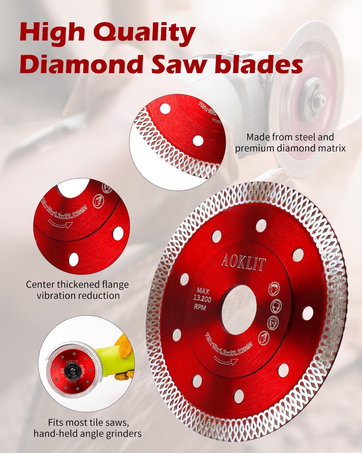 10 Pcs Diamond Saw Blades 4-1/2 Inch Super Thin Tile Cutting Disc - Premium Diamond Grinder Blade for Angle Grinder, Porcelain Tile, Granite & Marble - Ideal for DIY Home Renovation & Professional Construction Projects