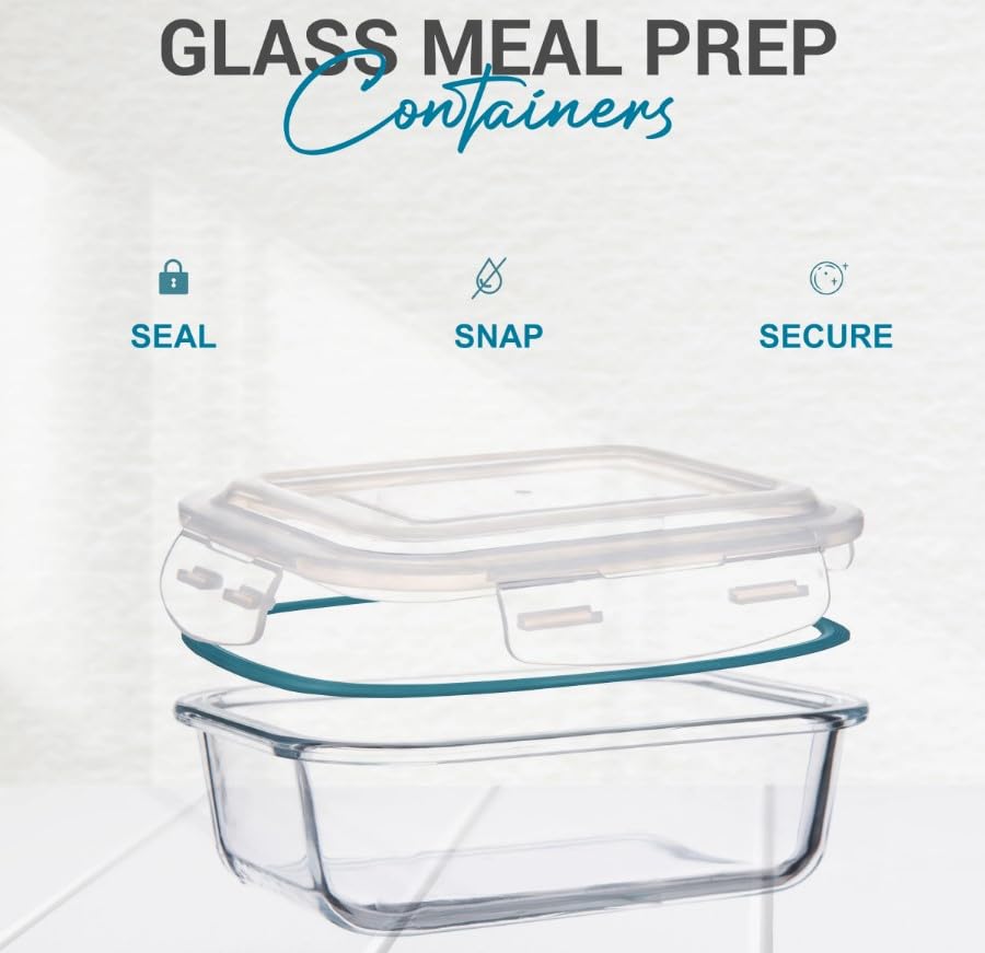 16-Piece Airtight Food Storage Containers Set with 1 Borosilicate Glass Tumbler - Leakproof, Microwave, Freezer & Dishwasher Safe - Includes Wooden Lid, Glass Straw & Cleaning Brush - Perfect for Meal Prep, Leftovers & Office Lunches