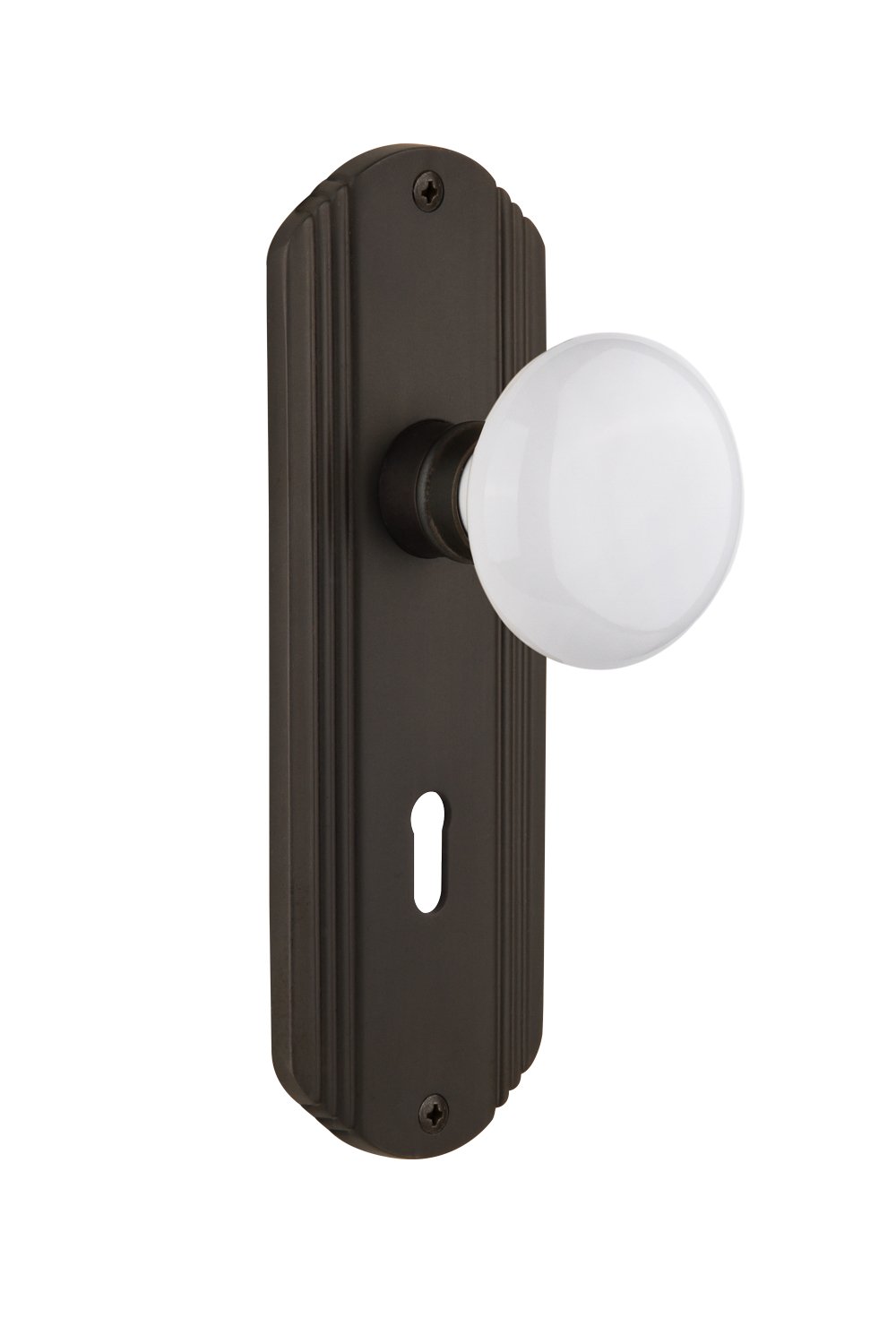 Vintage White Porcelain Keyhole Knob - Nostalgic Warehouse Deco Plate Single Dummy Cabinet Pull - Oil-Rubbed Bronze Finish - Perfect for Farmhouse, Shabby Chic & Vintage Style Cabinets, Dressers & Furniture Hardware