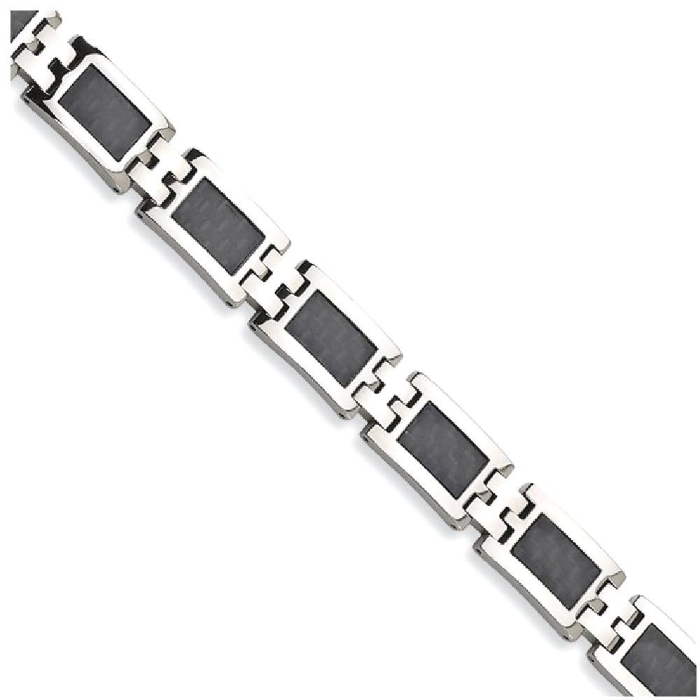 Premium Stainless Steel Black Carbon Fiber 9-Inch Link Chain Bracelet for Men - Durable Fashion Jewelry for Casual Wear, Parties & Gifts