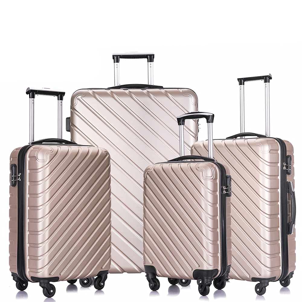 4-Piece Hardshell Luggage Set with 360° Spinner Wheels - Lightweight Durable Suitcases for Travel (Champagne Gold) | Perfect for Family Vacations, Business Trips & International Travel