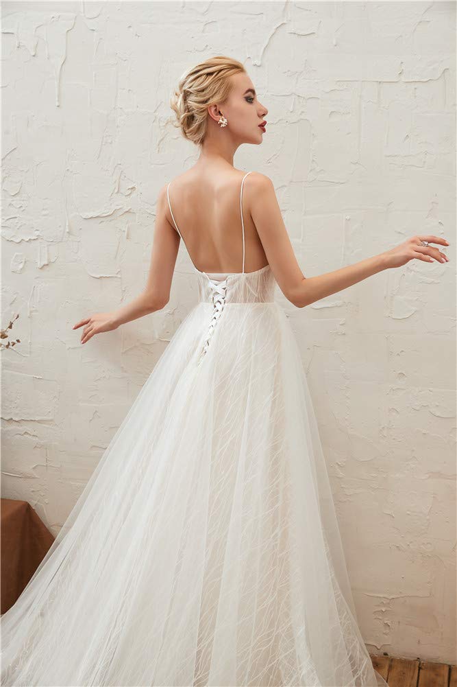 Datangep Women's Sexy Tulle Bohemian Beach Wedding Dress for Bride - Elegant Lace Bridal Gown for Beach Ceremony, Destination Wedding & Boho Photoshoot