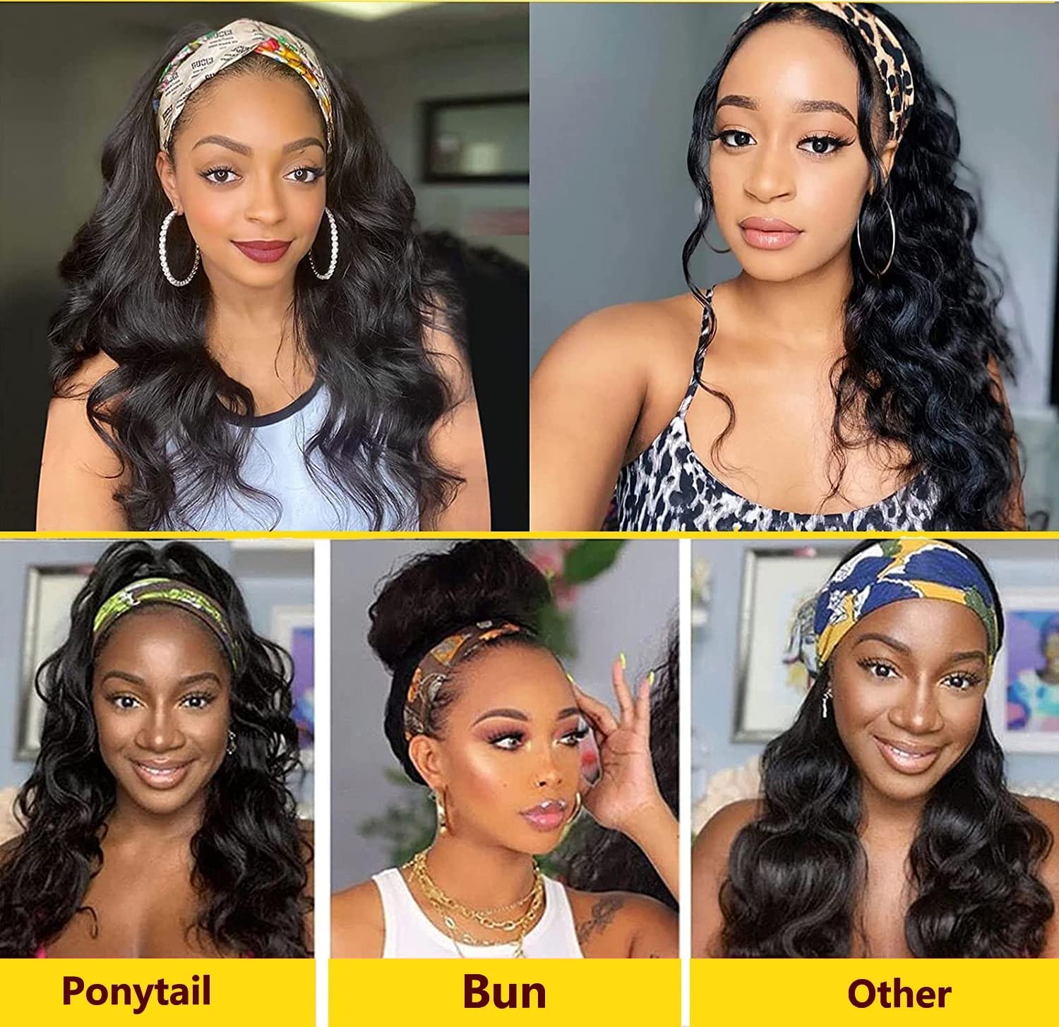Glueless Headband Wigs for Black Women - 100% Brazilian Virgin Human Hair, Body Wave, 150% Density Machine Made Headband Wig | Perfect for Daily Wear, Parties & Protective Styling