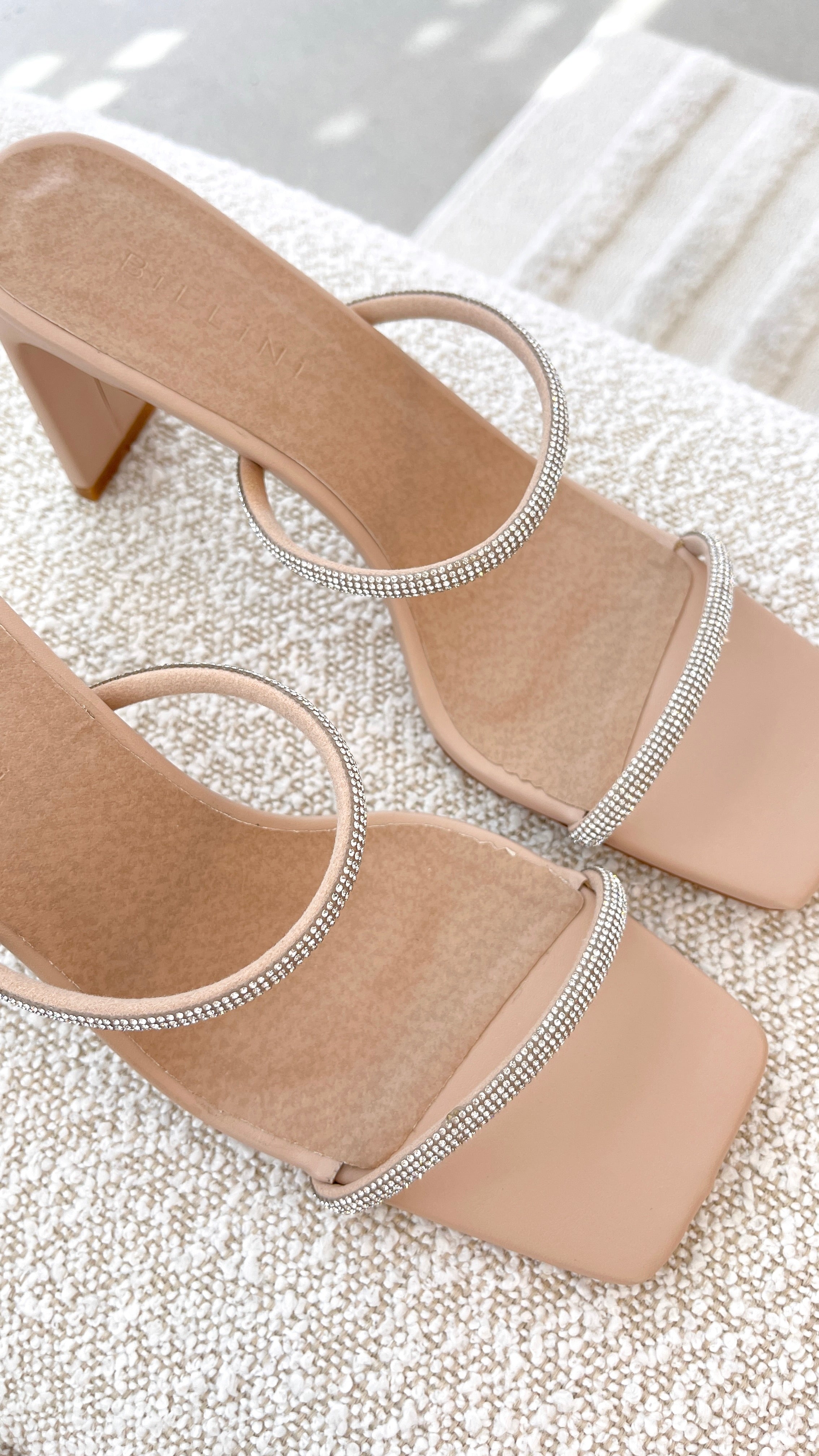 Kallie Heel Nude Diamante Sandals - Women's Elegant Strappy High Heels for Weddings, Parties & Special Occasions