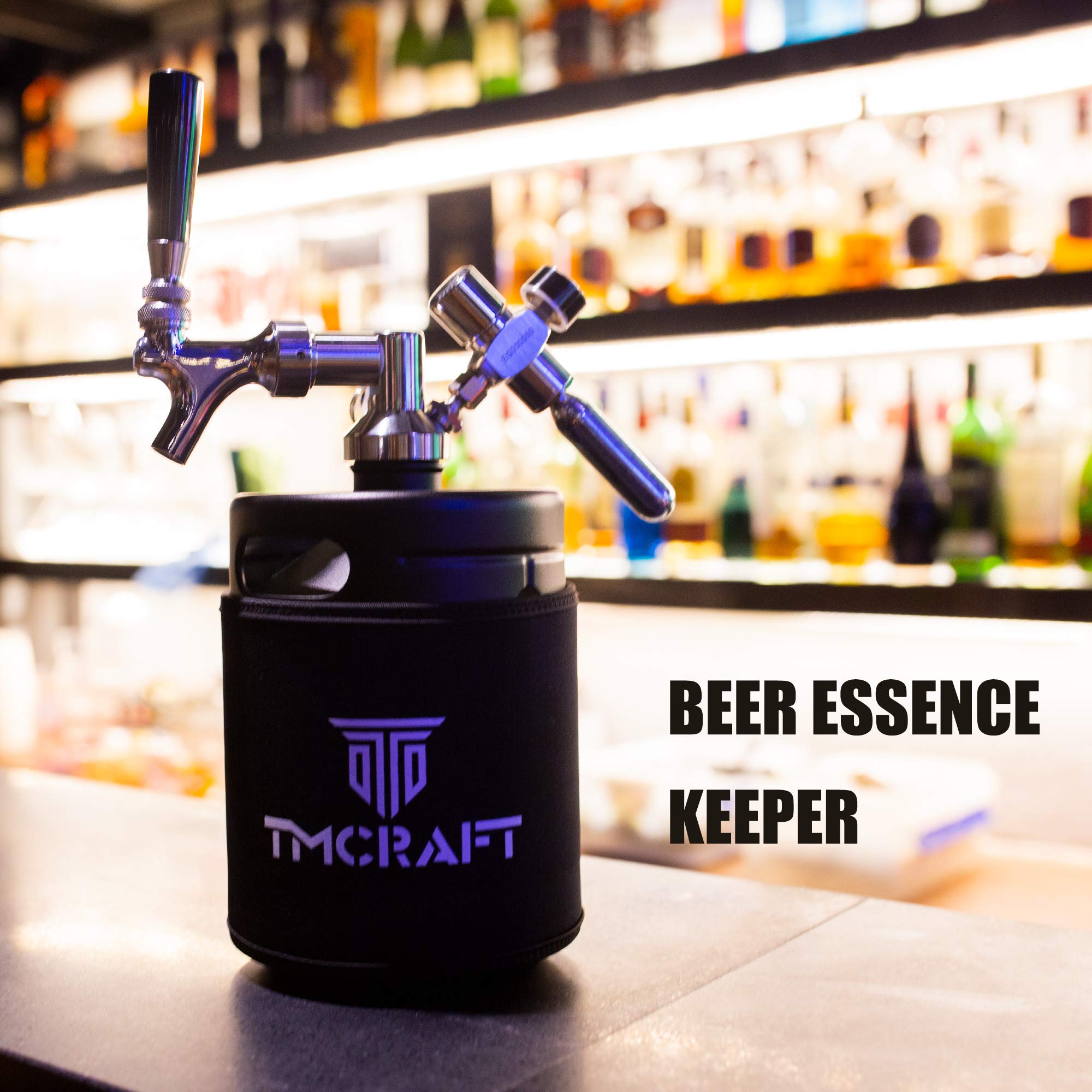 TMCRAFT 64oz Stainless Steel Pressurized Growler Tap System with Cooler Jacket - Portable Mini Keg Dispenser for Homebrew, Craft Beer & Draft - Keeps Beverages Fresh & Carbonated - Perfect for Parties, Camping & Home Bars (Matte Black)