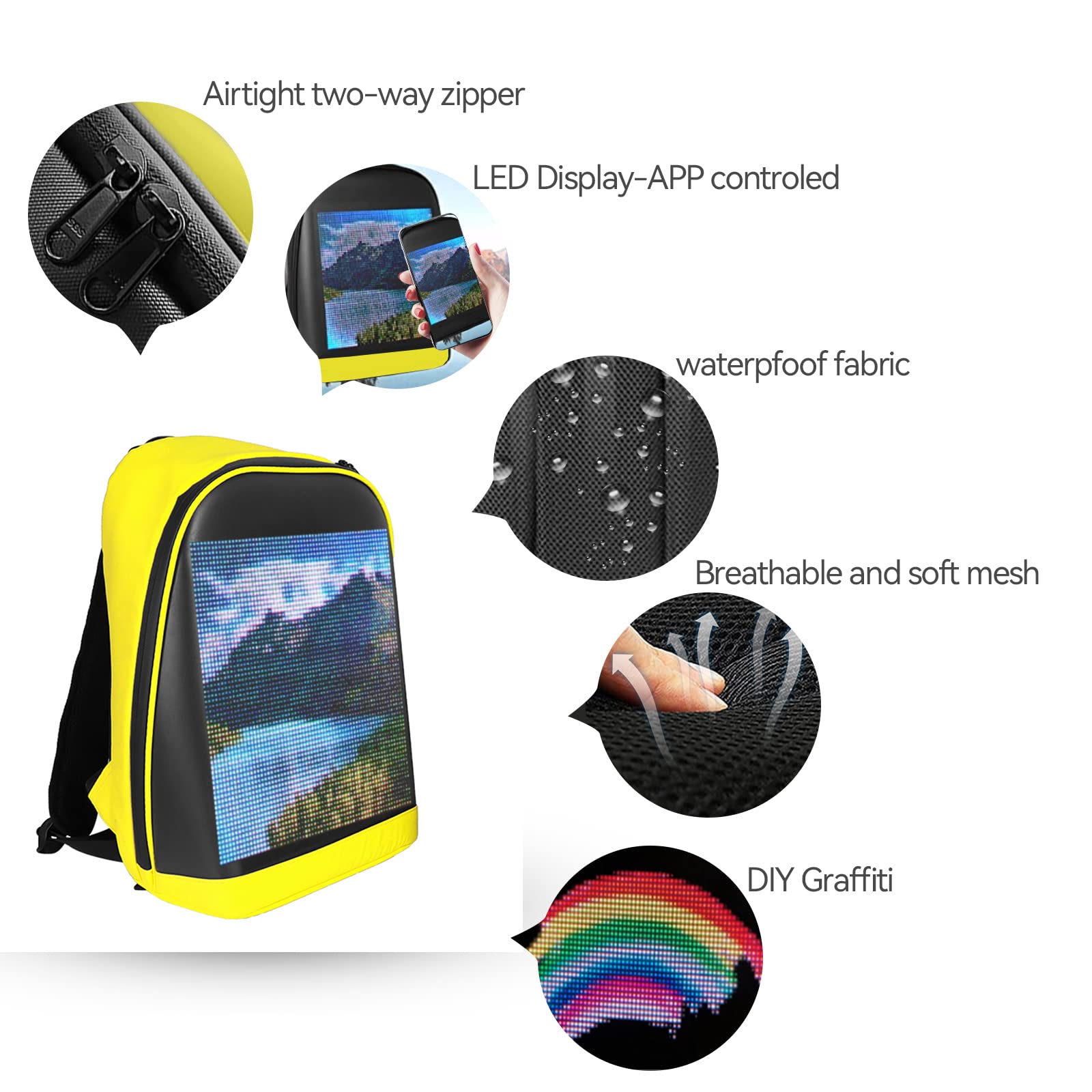 Smart LED Laptop Backpack for Men & Women - USB Charging Waterproof Travel Backpack with Reflective Strip - Perfect for Cycling, Commuting, Work & School (Yellow)