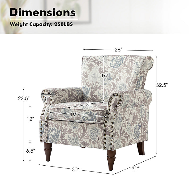 Artemisa Modern Floral Pattern Upholstered Armchair - Comfortable Living Room Accent Chair for Home Office & Lounge Decor