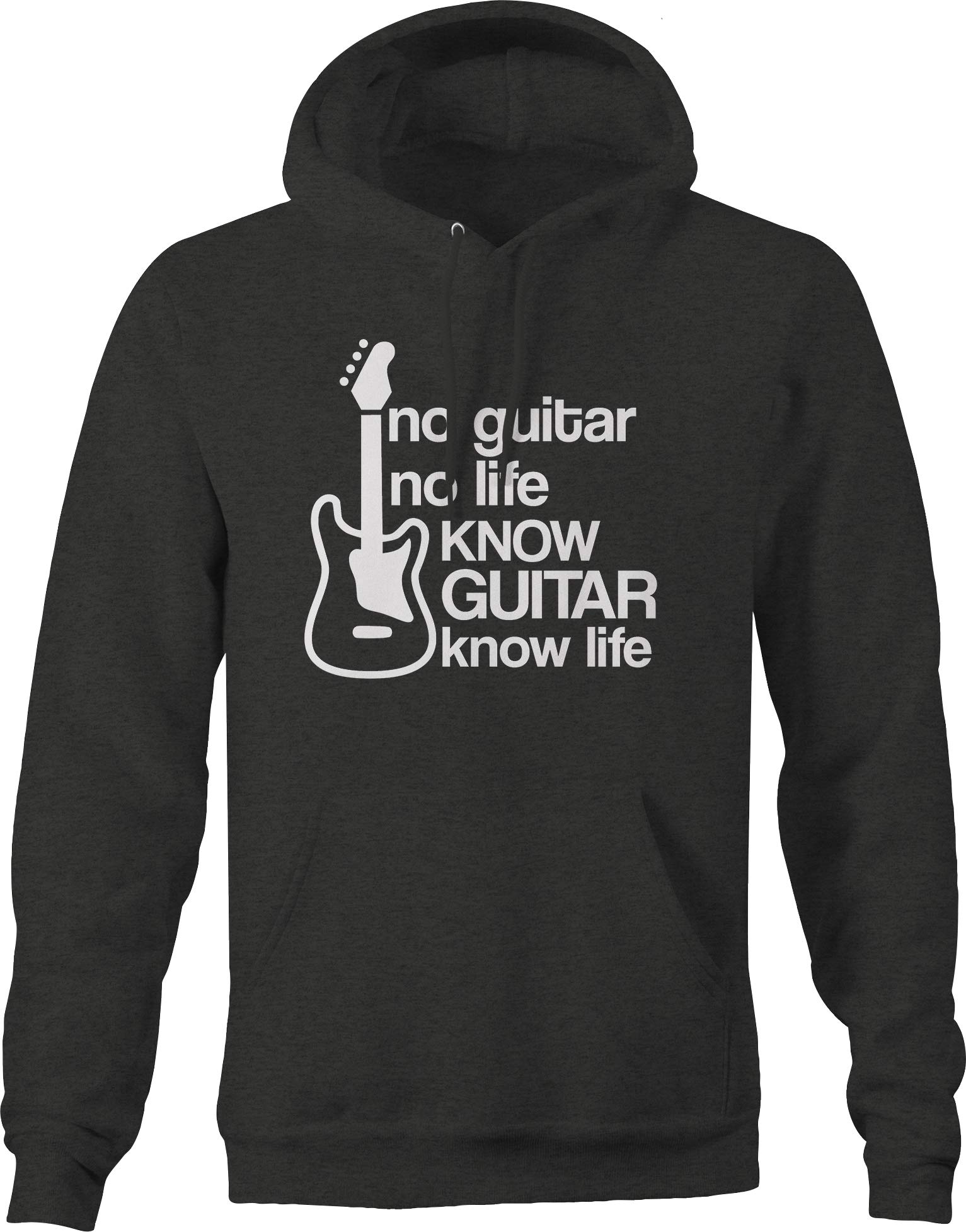 Guitar Hoodie for Men - No Guitar No Life Know Guitar Know Life Music Band Sweatshirt - Dark Grey - Perfect for Concerts, Jam Sessions & Casual Wear