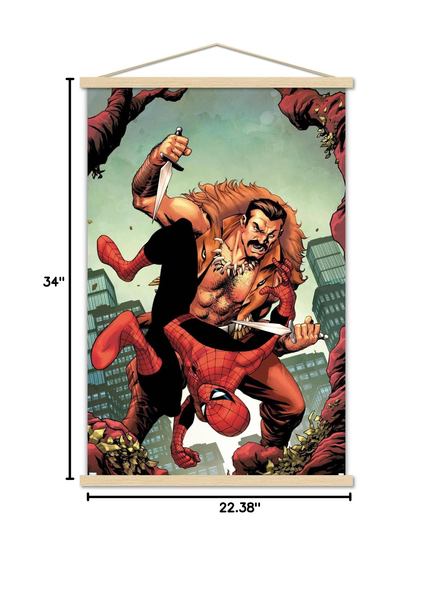 Marvel Comics Spider-Man Kraven The Hunter Champions #3 Wall Poster 22.375x34 Inch - Premium Print with Magnetic Frame & Beechwood Hanger - Perfect for Home Decor, Office, Game Room & Comic Book Lovers Gift