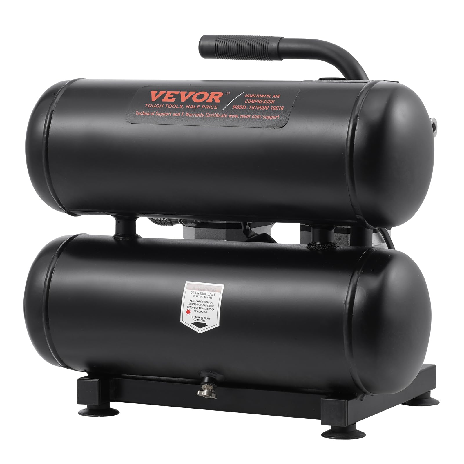 VEVOR 4.6 Gallon Oil-Free Air Compressor, 1HP 2.2CFM@90PSI with 120PSI Max Pressure, Ultra Quiet 80dB Portable Air Compressor for Auto Repair, Tire Inflation, Spray Painting, Nail Guns & Home DIY Projects - 120V Electric Air Pump