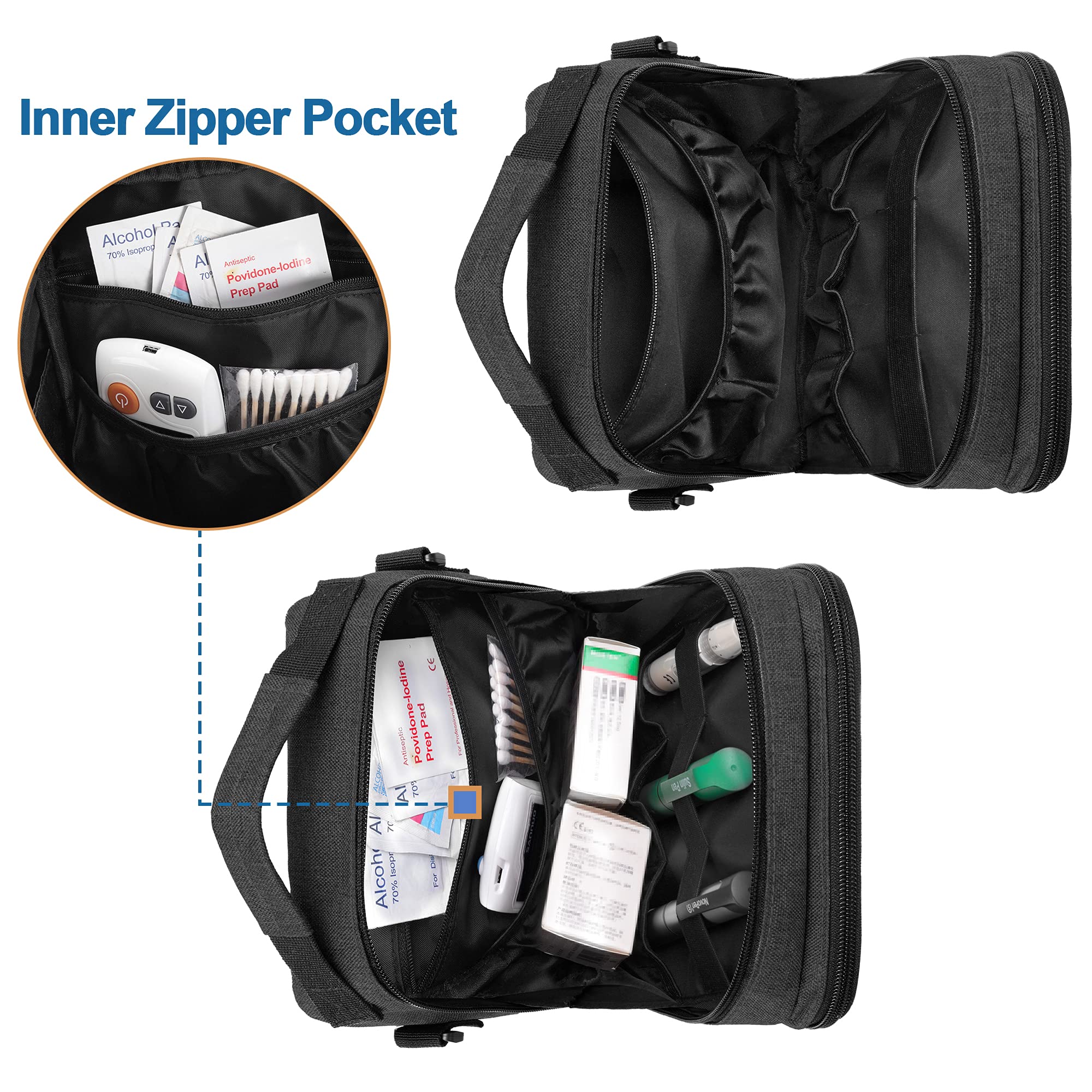 CURMIO Insulin Cooler Travel Case - Portable Diabetes Supplies Organizer with Shoulder Strap for Glucose Meter, Test Strips & Diabetic Accessories (Black, Patented Design) - Perfect for Travel, Work & Daily Use